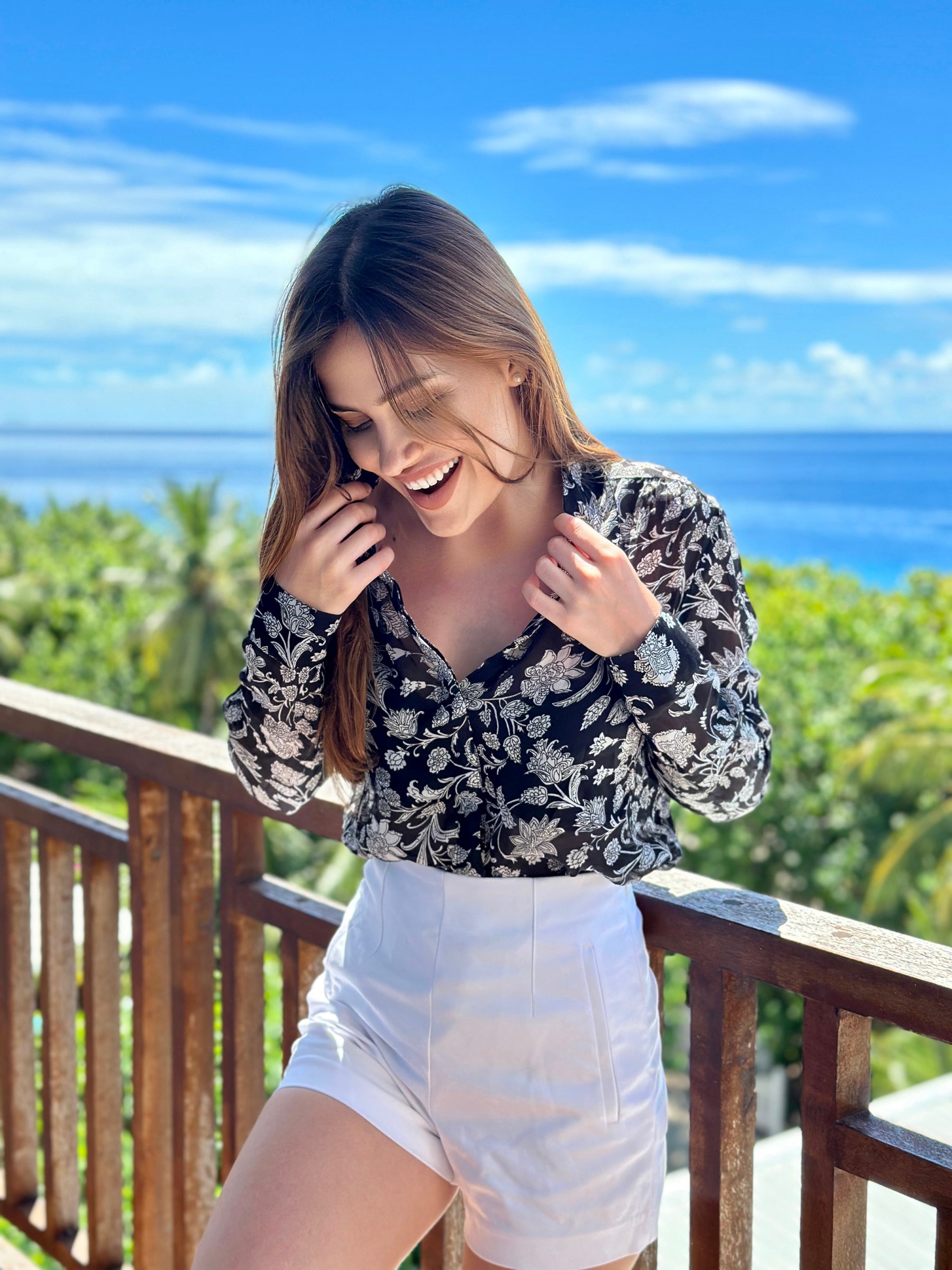 Black and White Floral Print Shirt