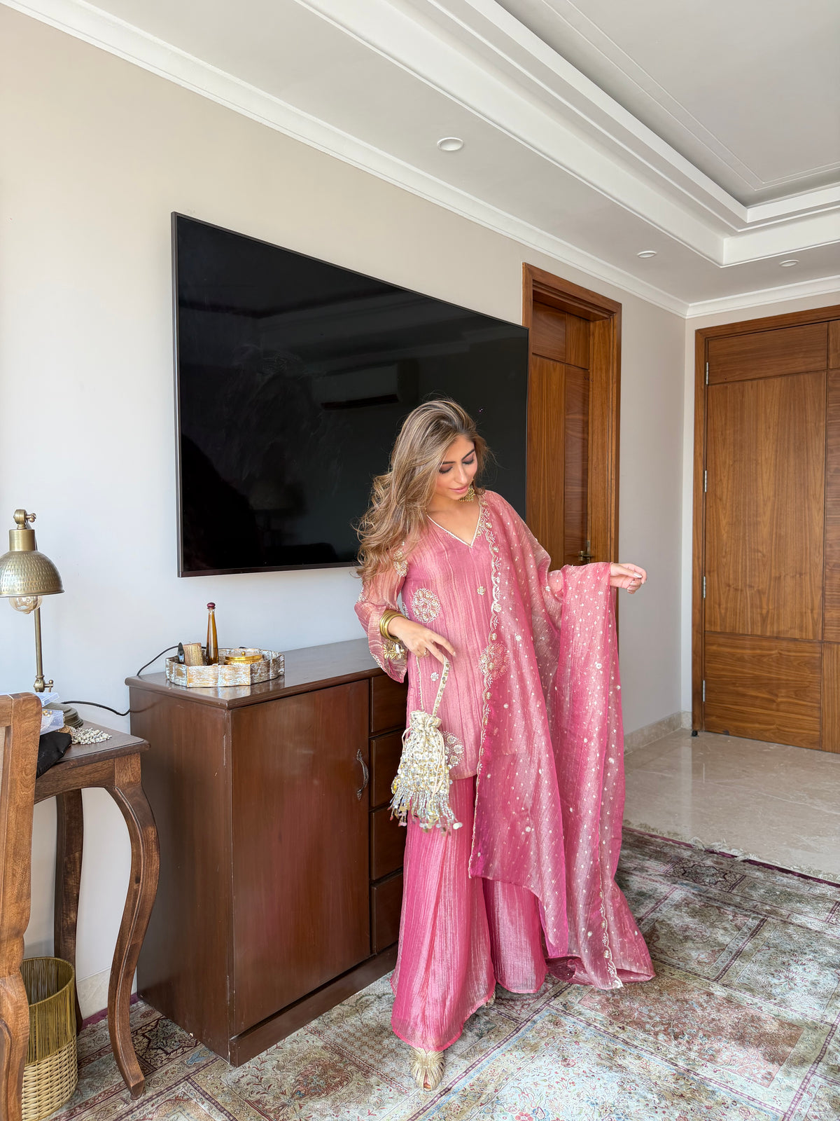 Pink Beadwork Sharara Set