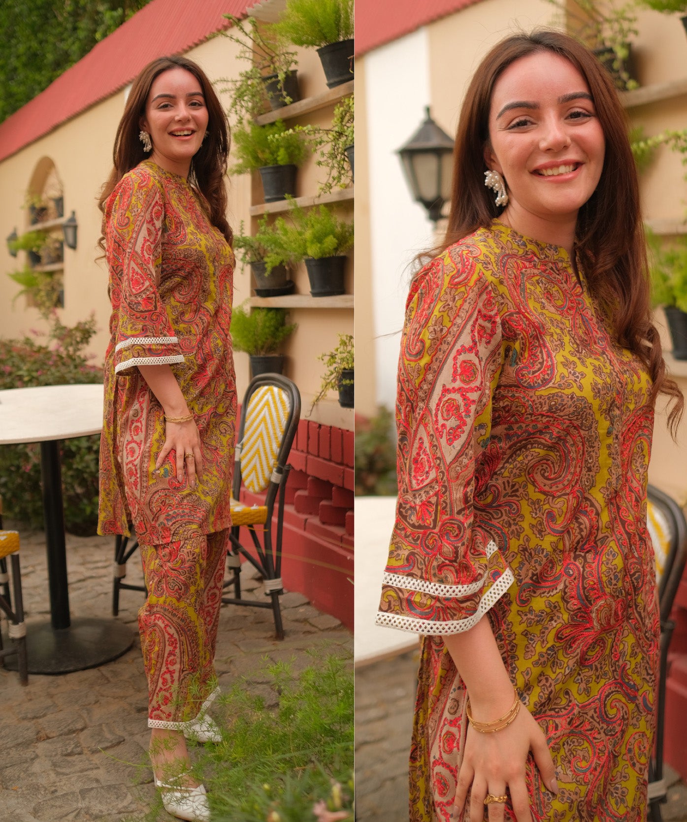 Green Paisley Embroidered Kurta Pants Set