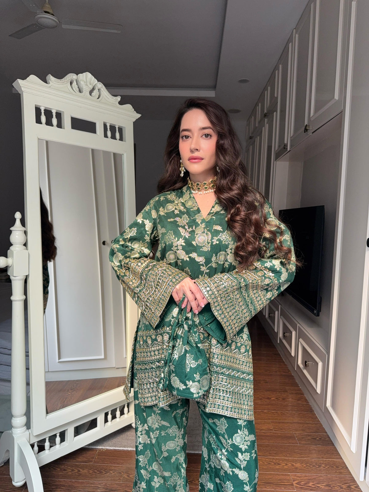 Bottle Green Banarasi Coord Set
