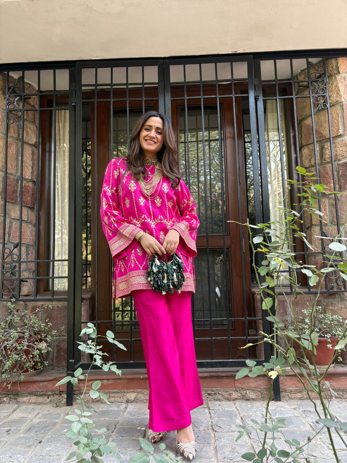 Pink Goldwork Chanderi Coord Set