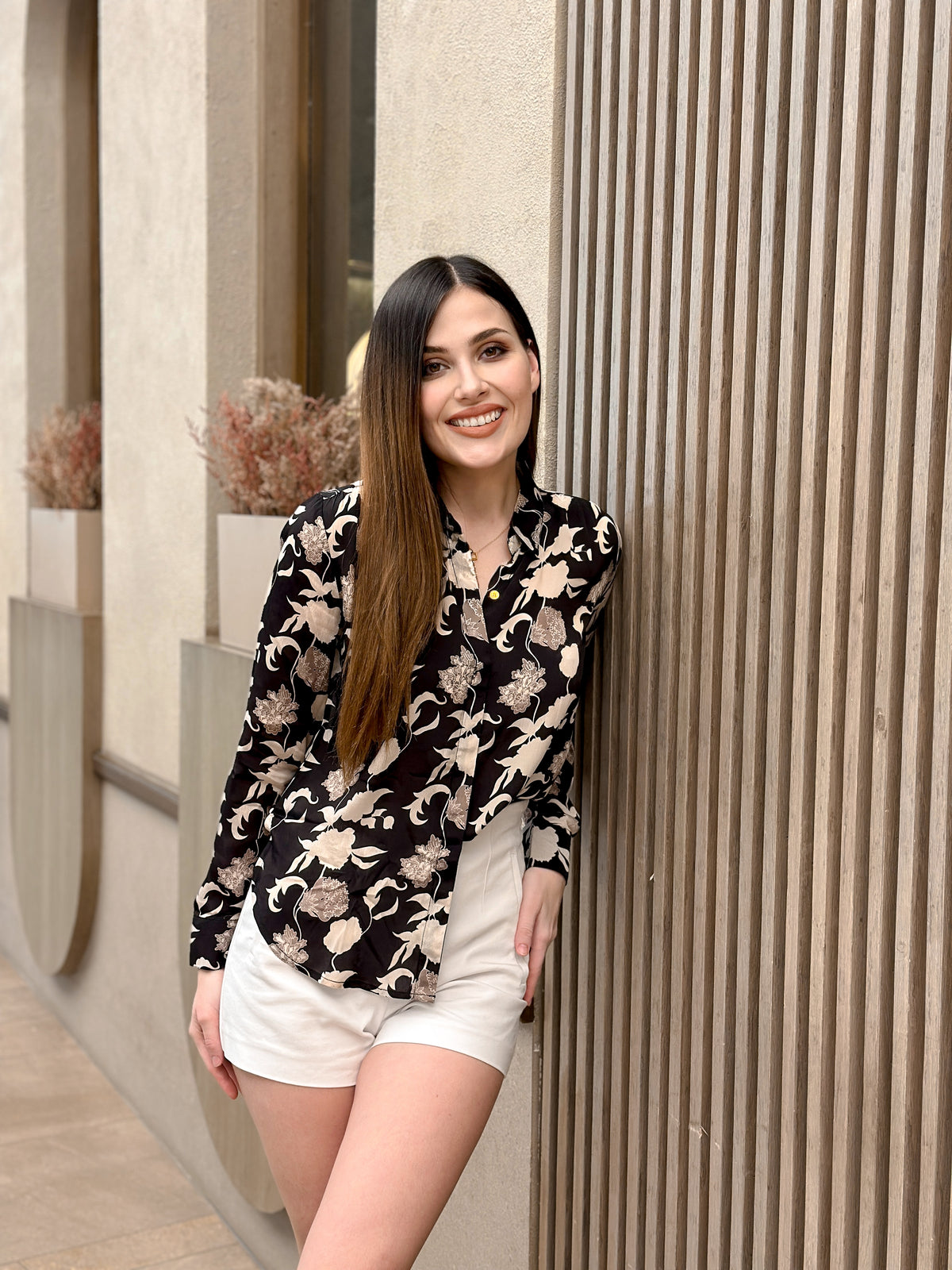 Black and White Print Crepe Shirt