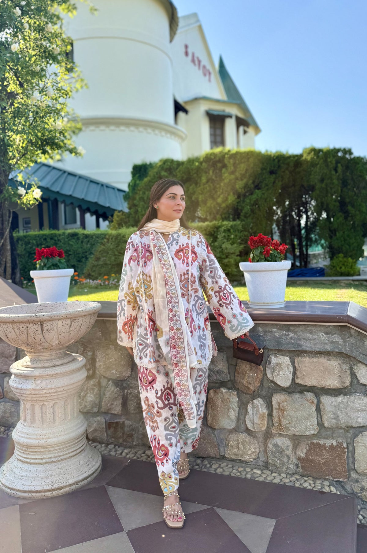 Soft beige printed kurta set