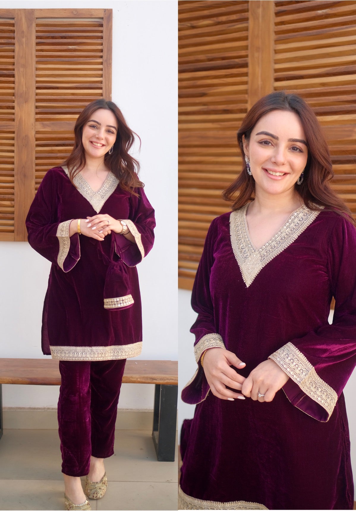 Burgundy Velvet Suit Set