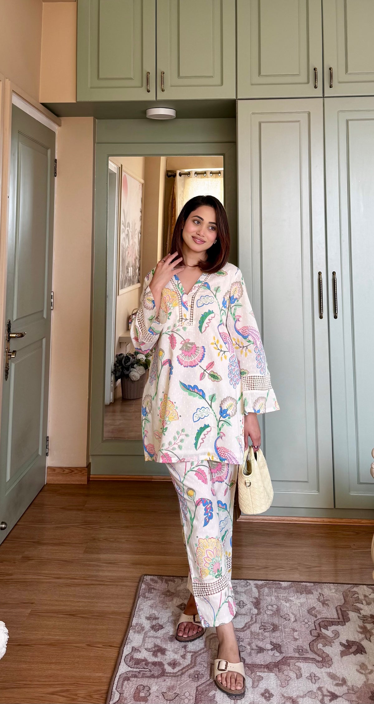 Floral White Cotton Kurta Set