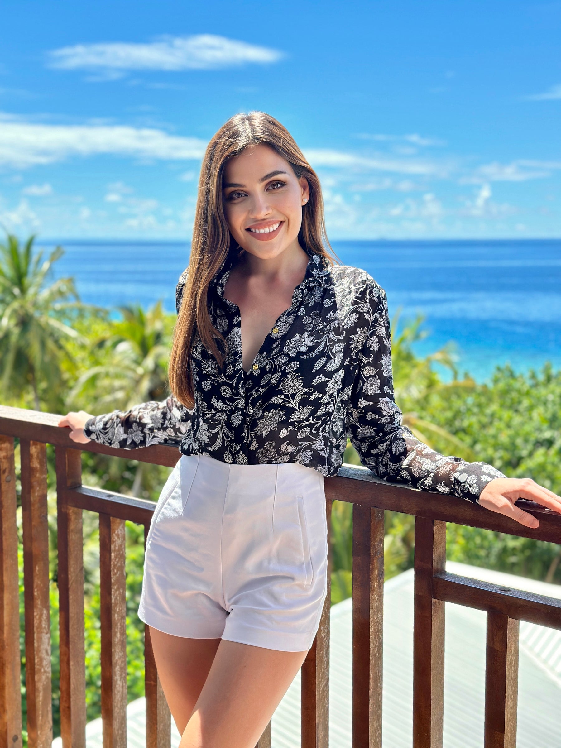 Black and White Floral Print Shirt