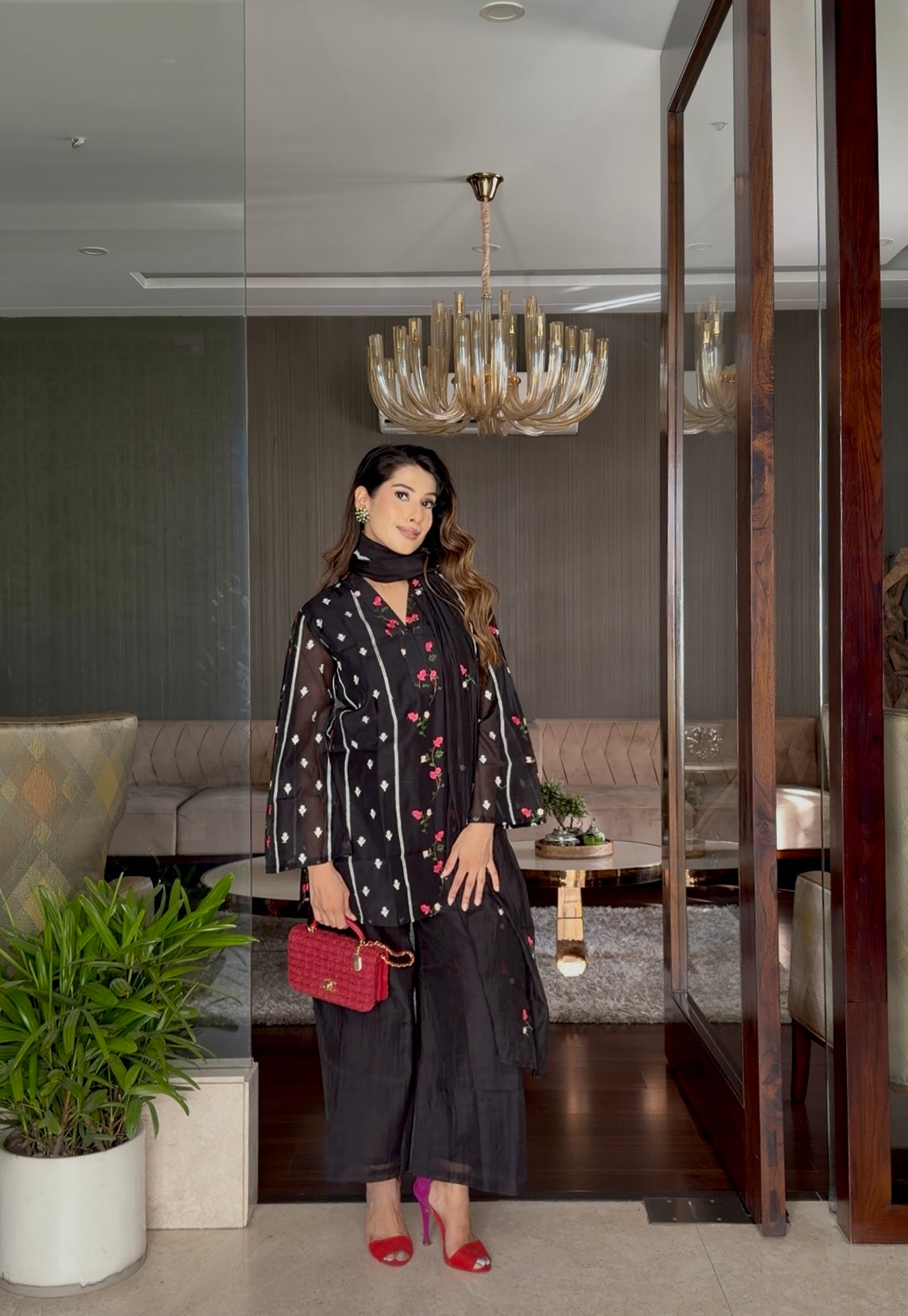 Black Embroidered Three Piece Suit Set