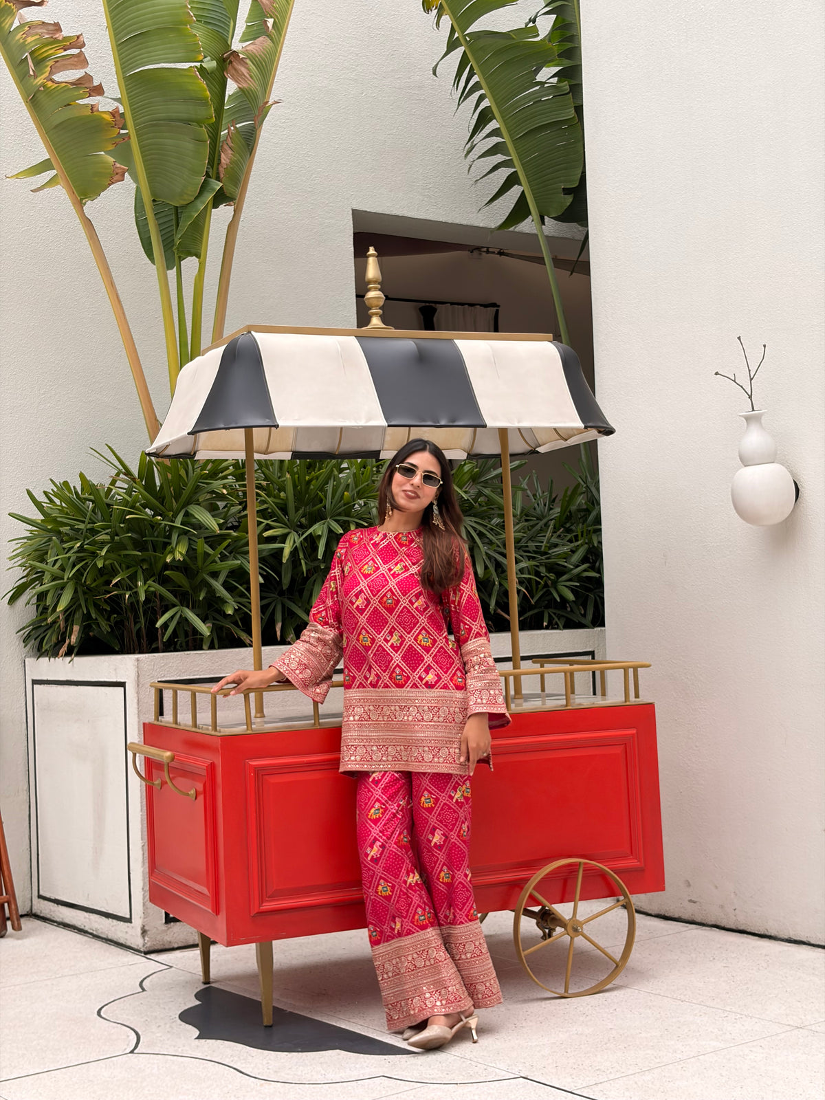 Pink Patola Print Zariwork Coord Set