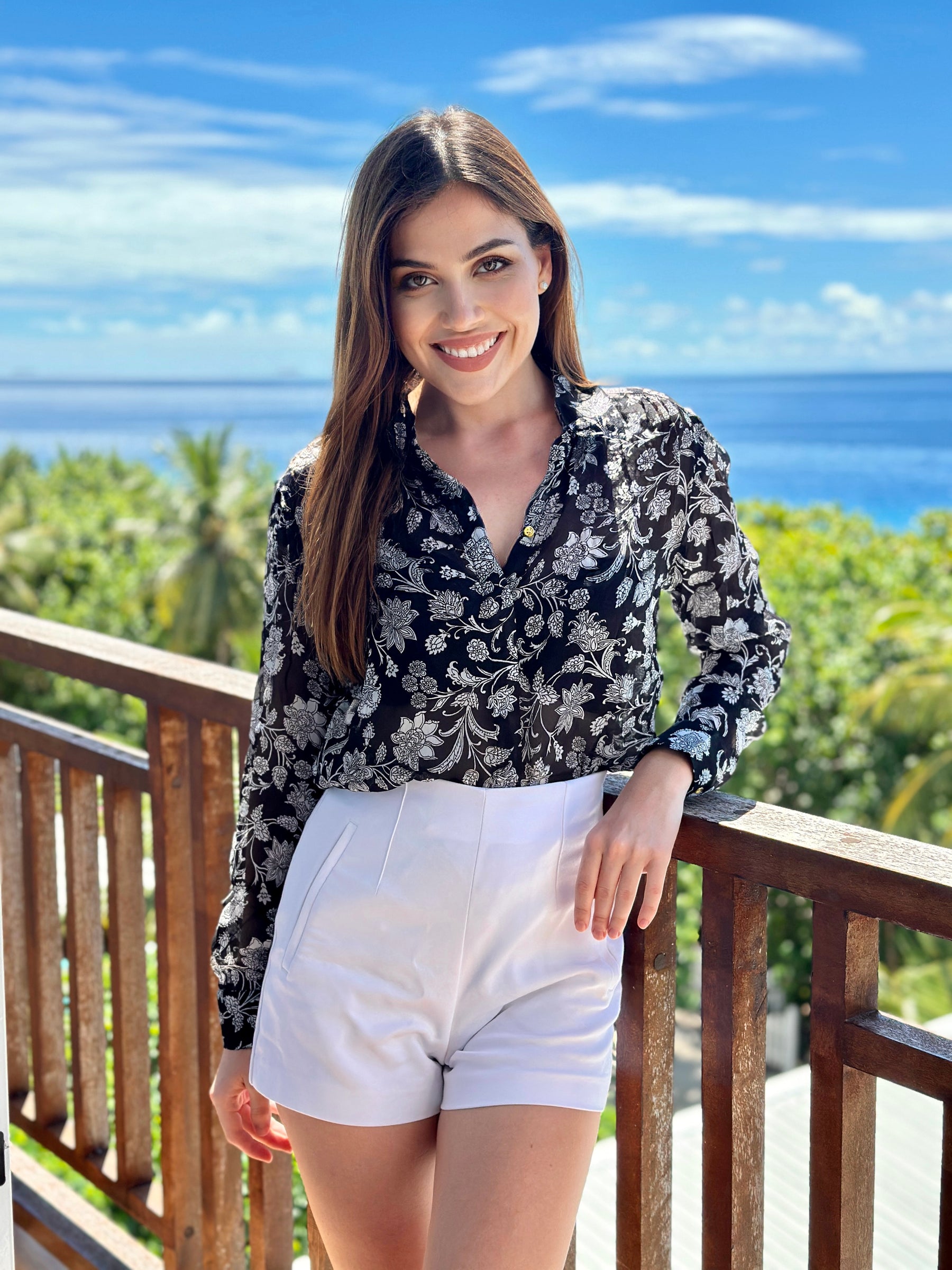 Black and White Floral Print Shirt