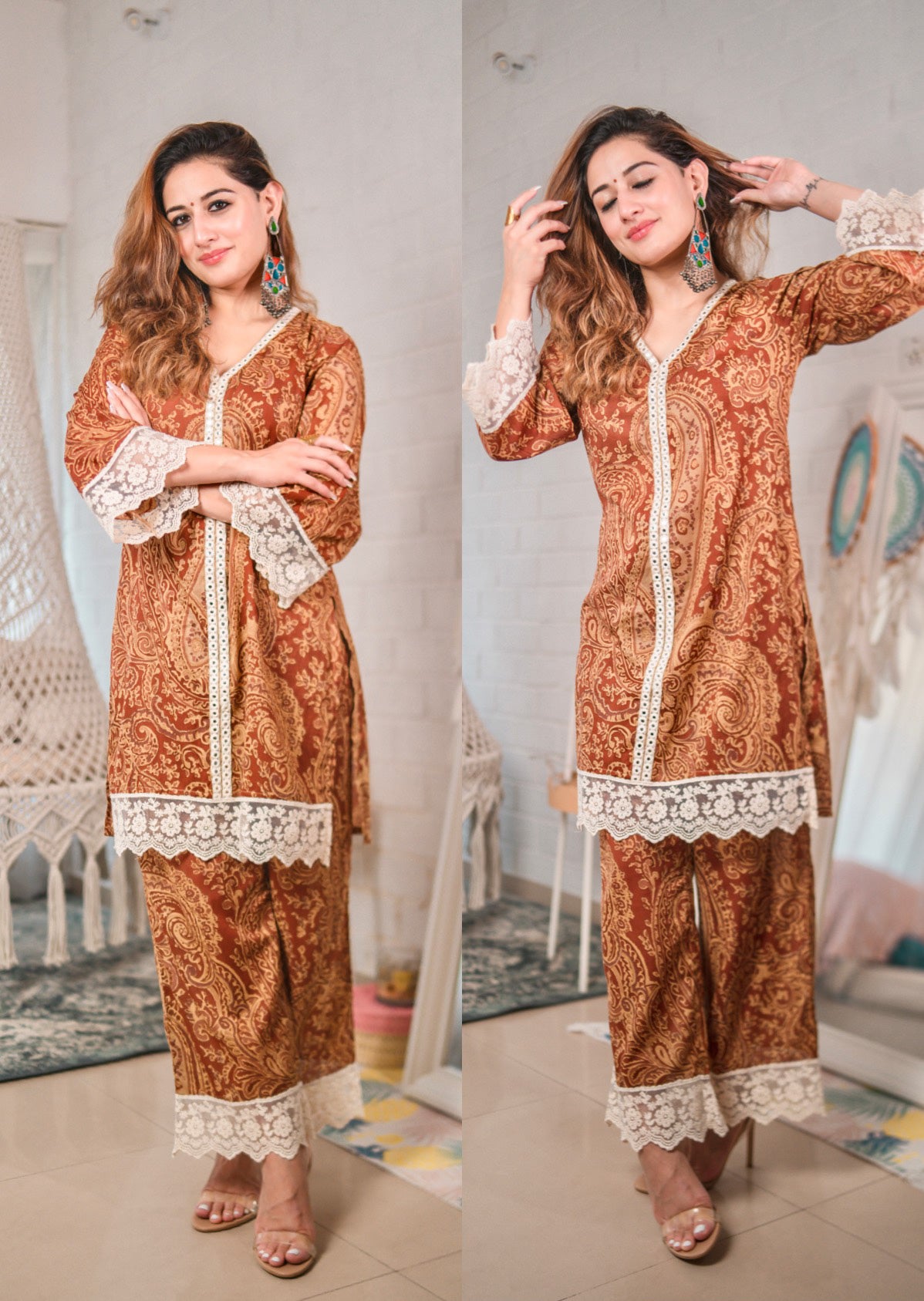 Brown Paisley Kurta Pants Set