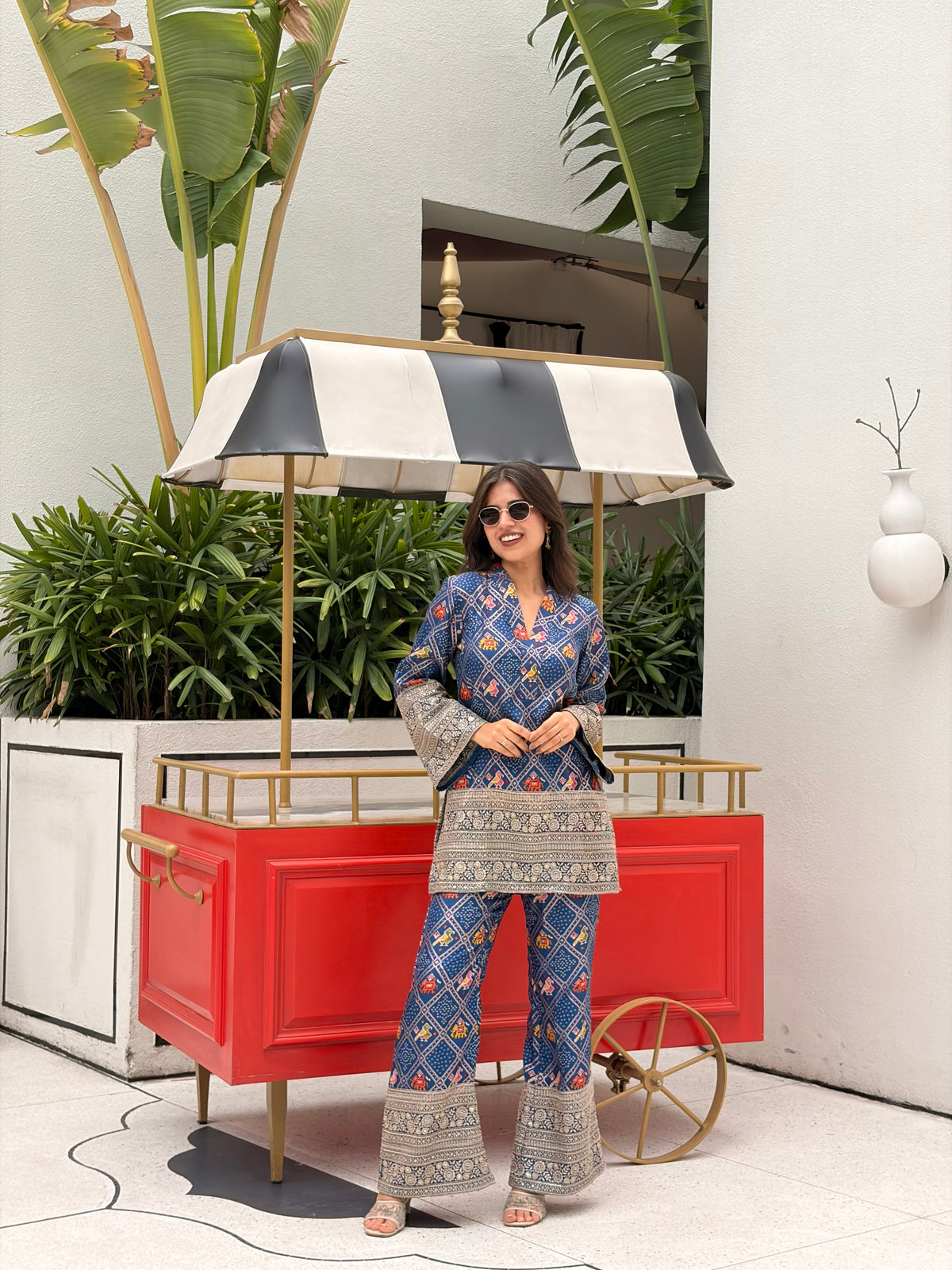 Blue Patola Print Zariwork Coord Set