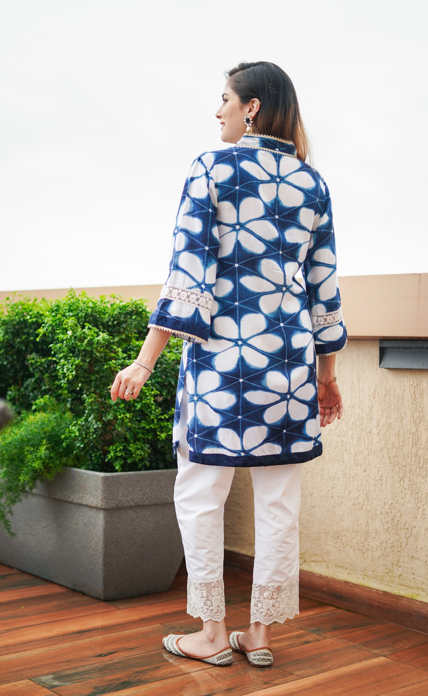 Blue Tie Dye Print Kurta Pants Set