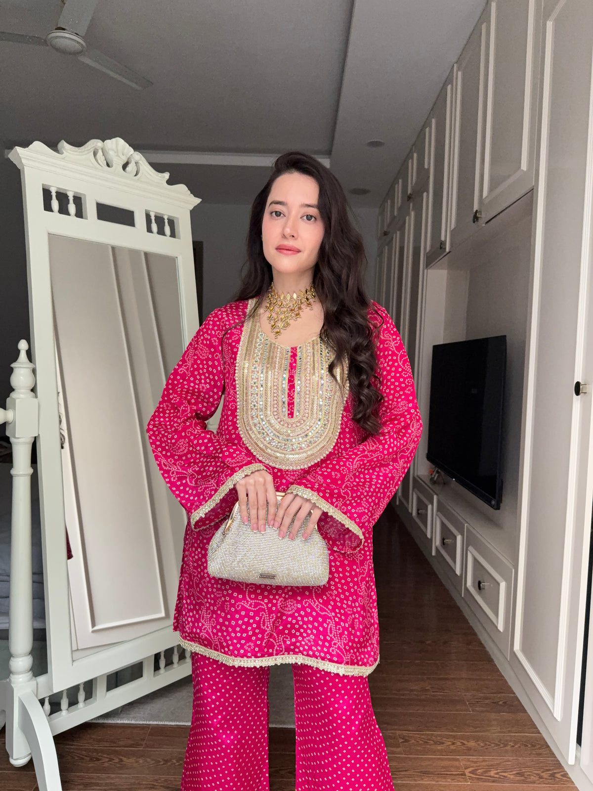 Pink Bandhej Print Coord Set