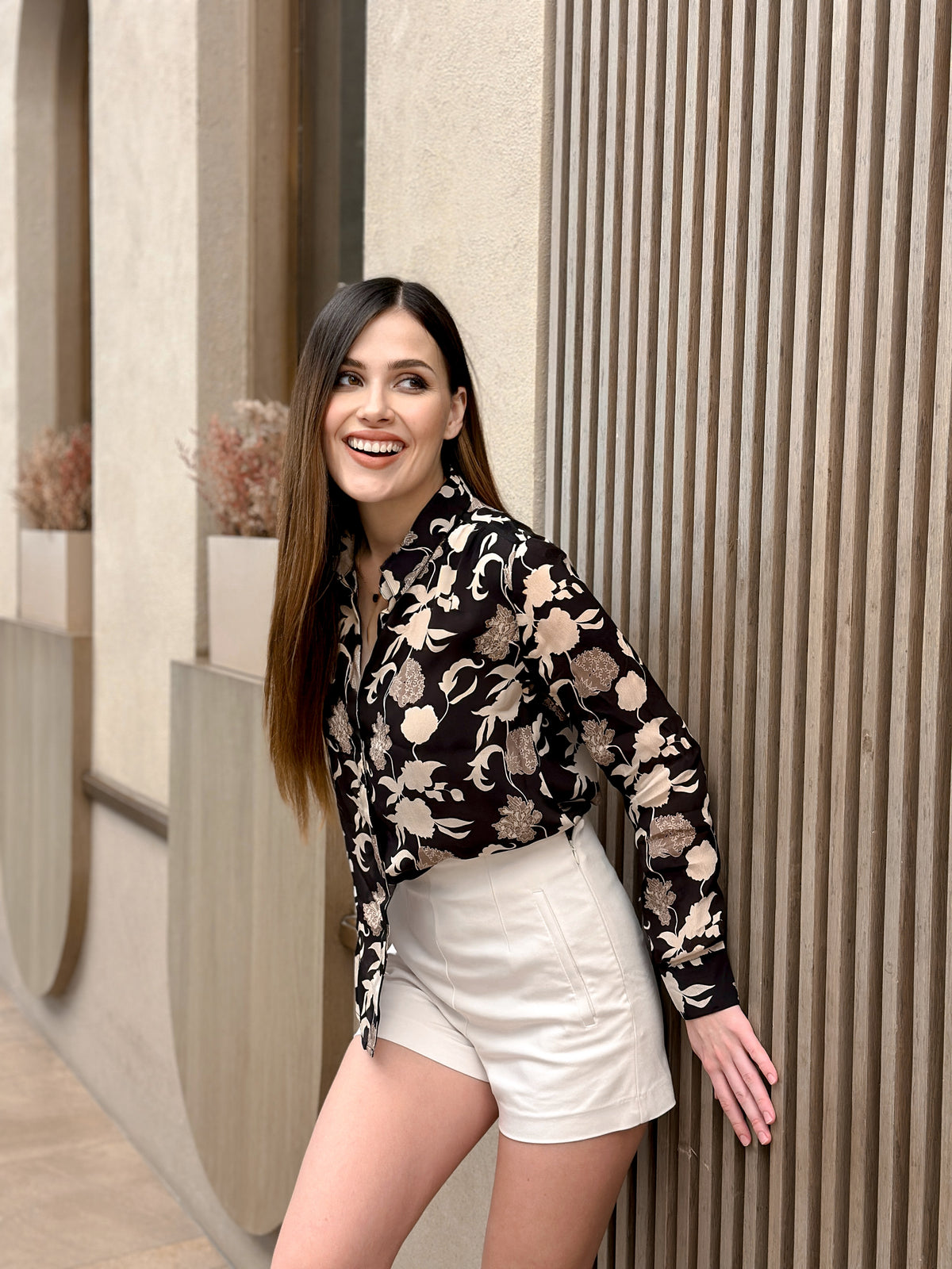 Black and White Print Crepe Shirt