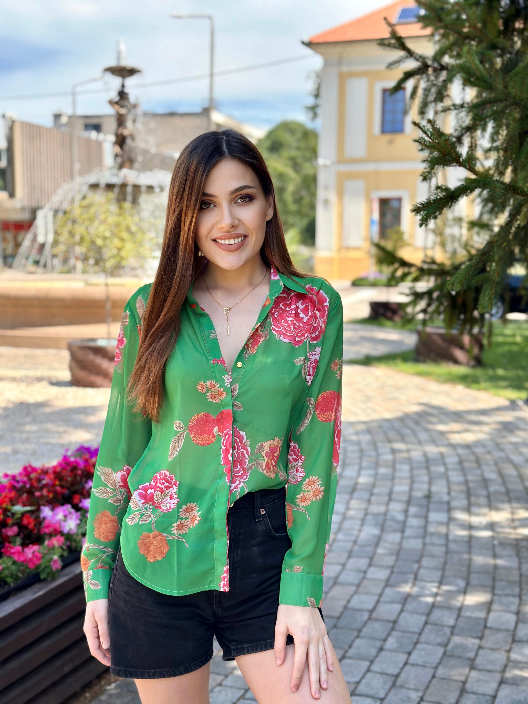 Emerald Green Floral Print Shirt