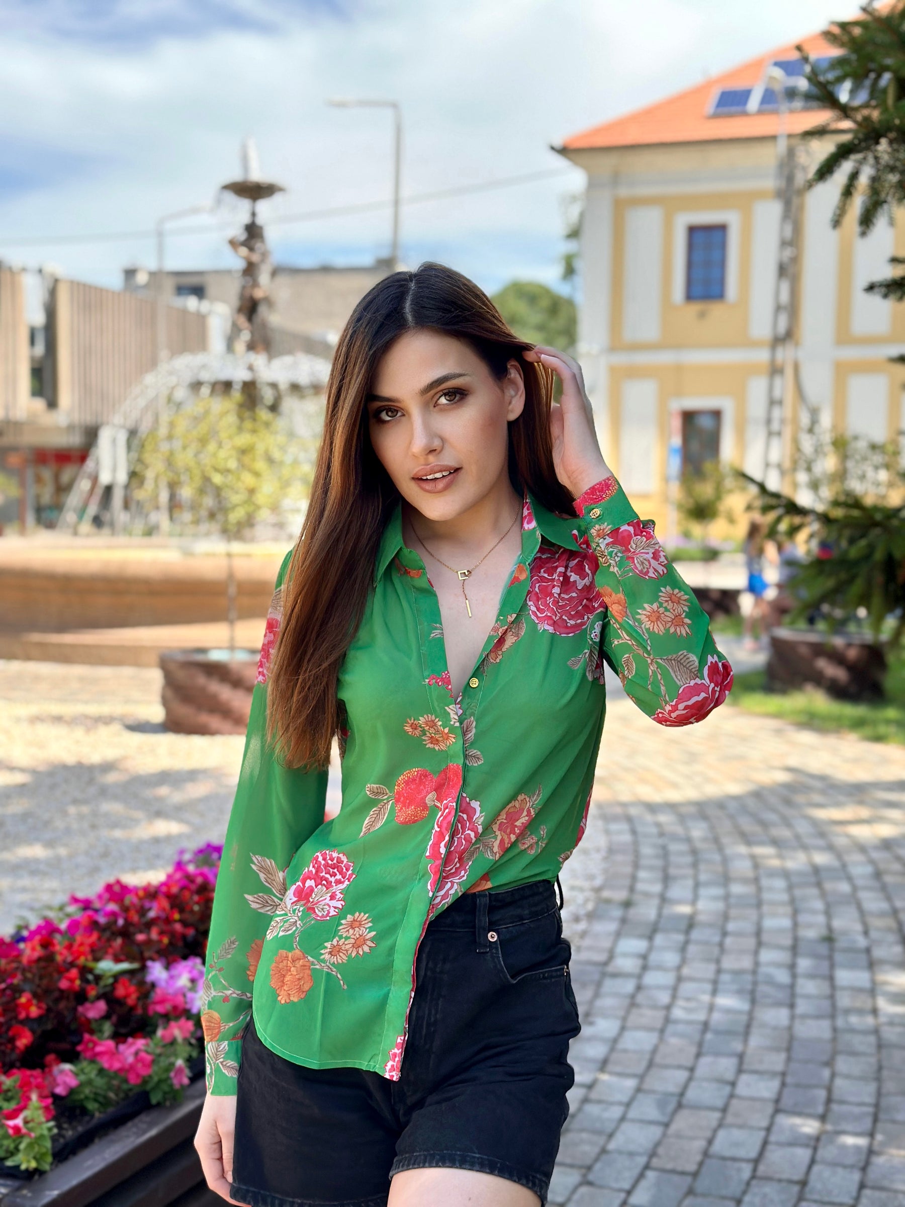 Emerald Green Floral Print Shirt