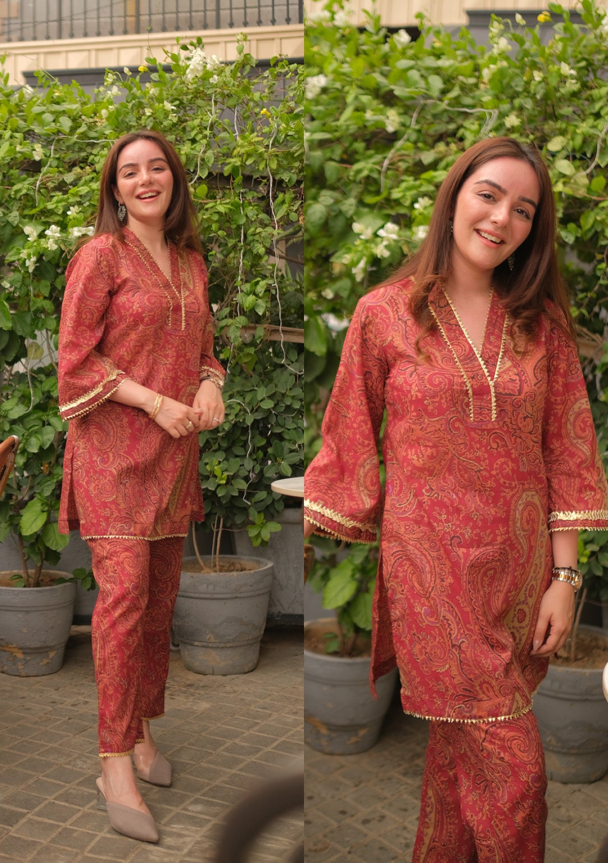 Pink Floral Kurta Pants Set