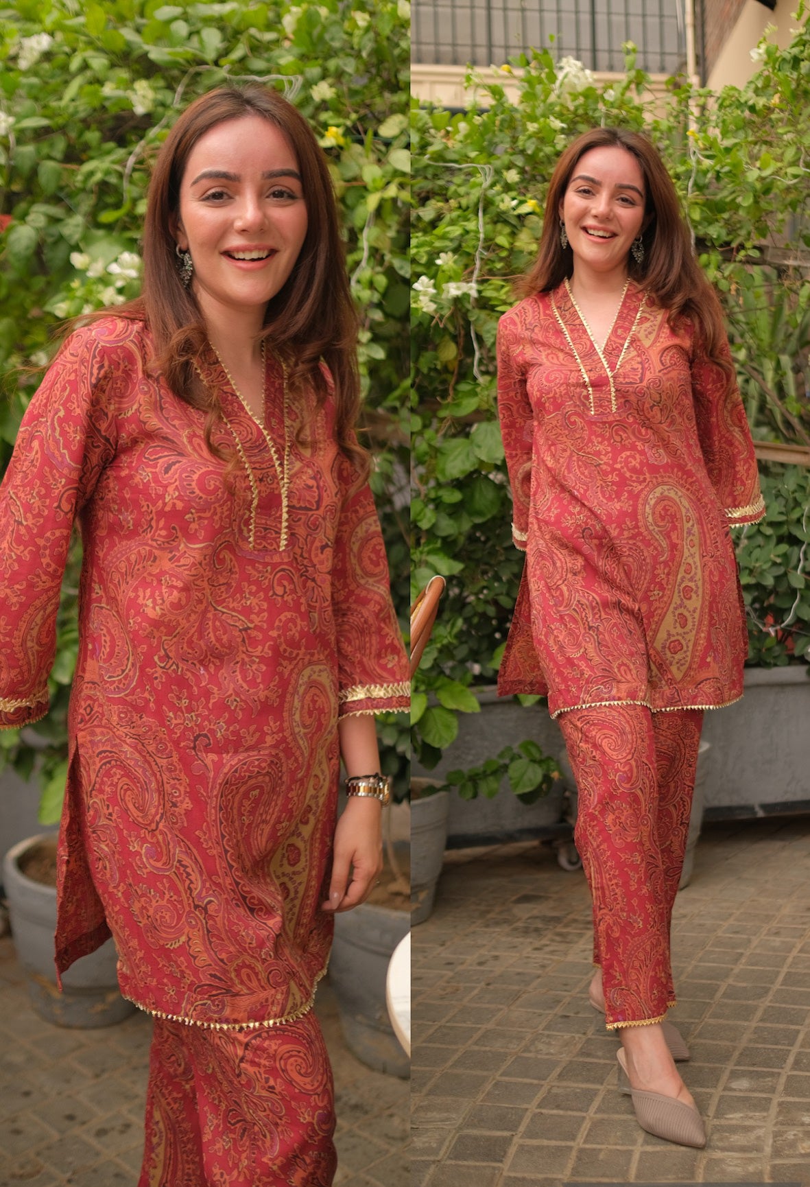 Pink Floral Kurta Pants Set