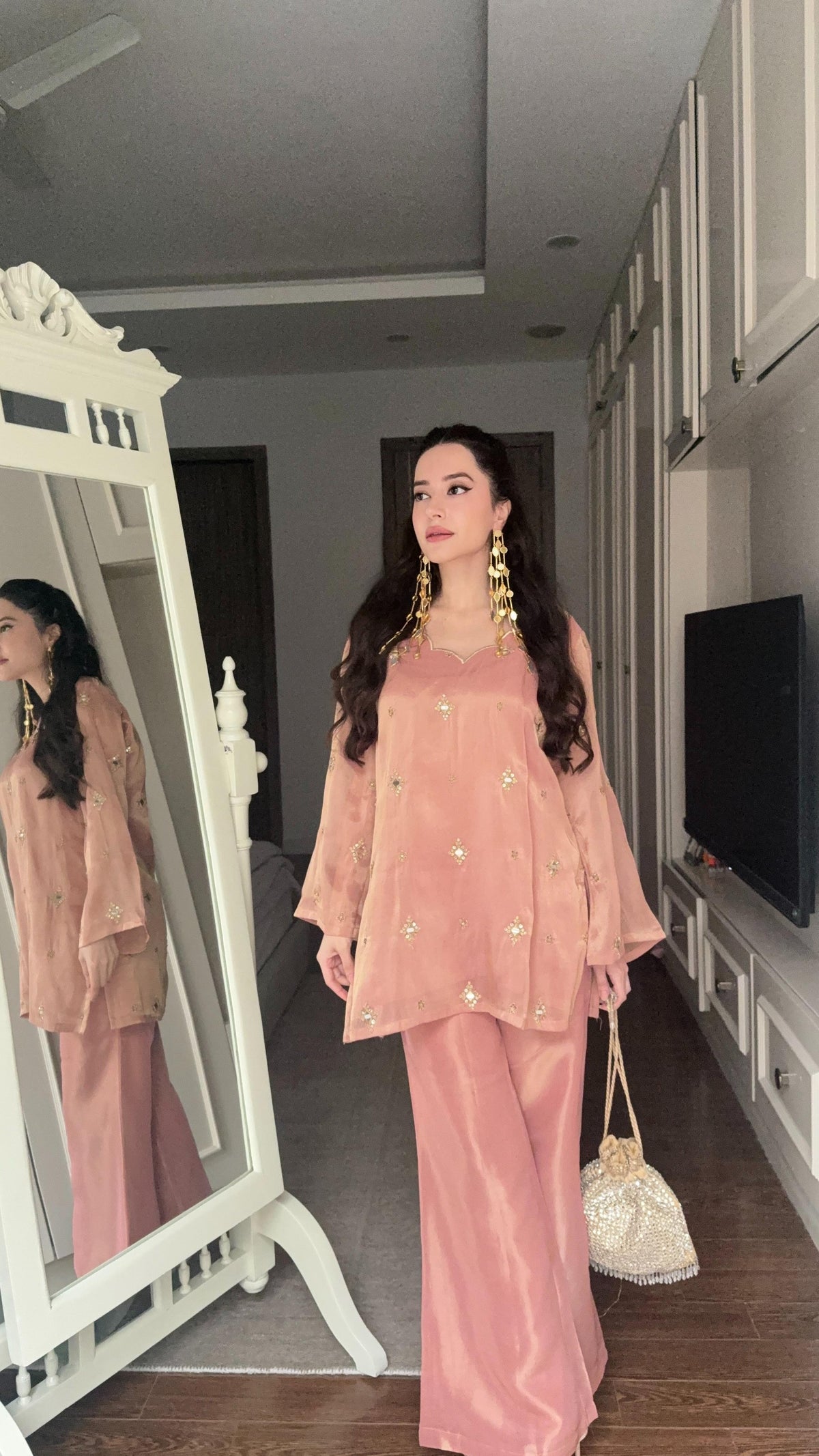 Blush Pink Mirrorwork Coord Set