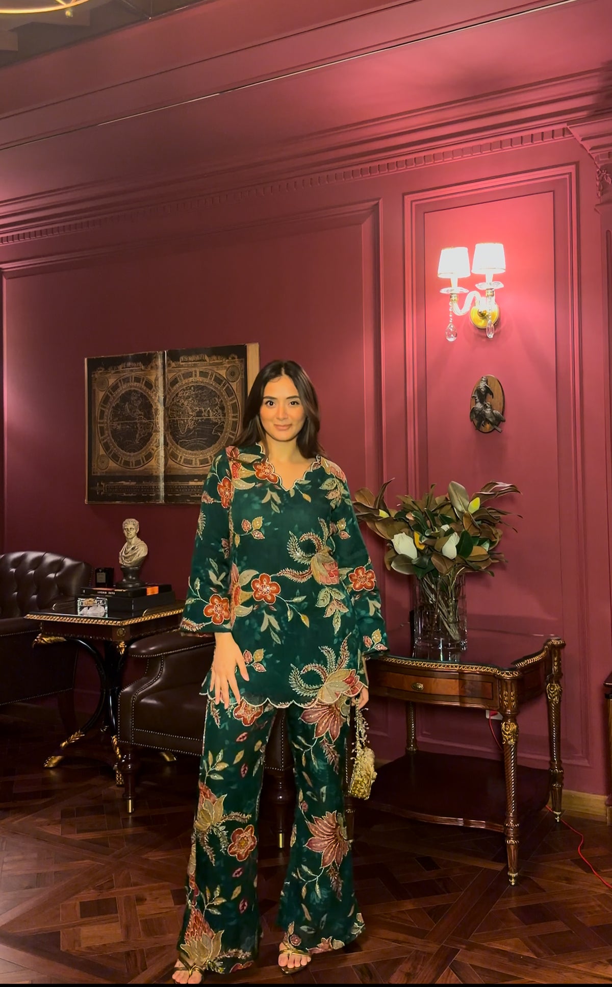 Bottle Green Zariwork Coord Set