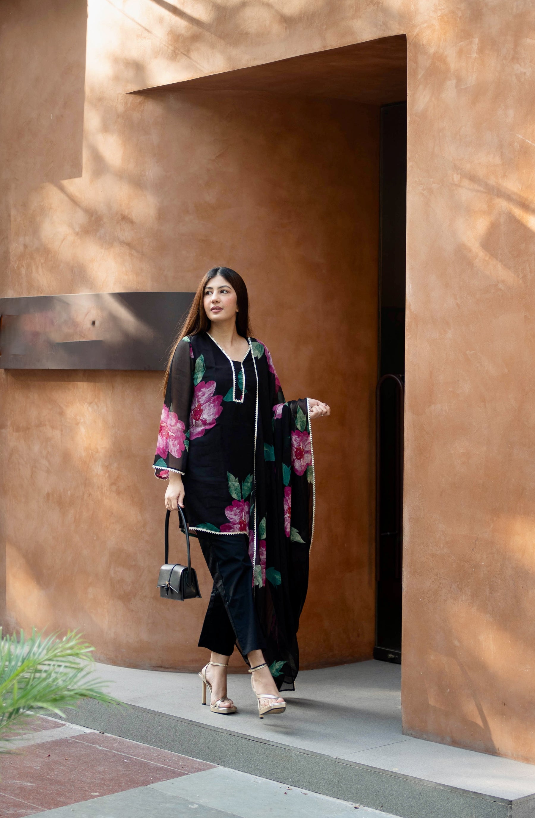 Black Floral Orchid Suit Set