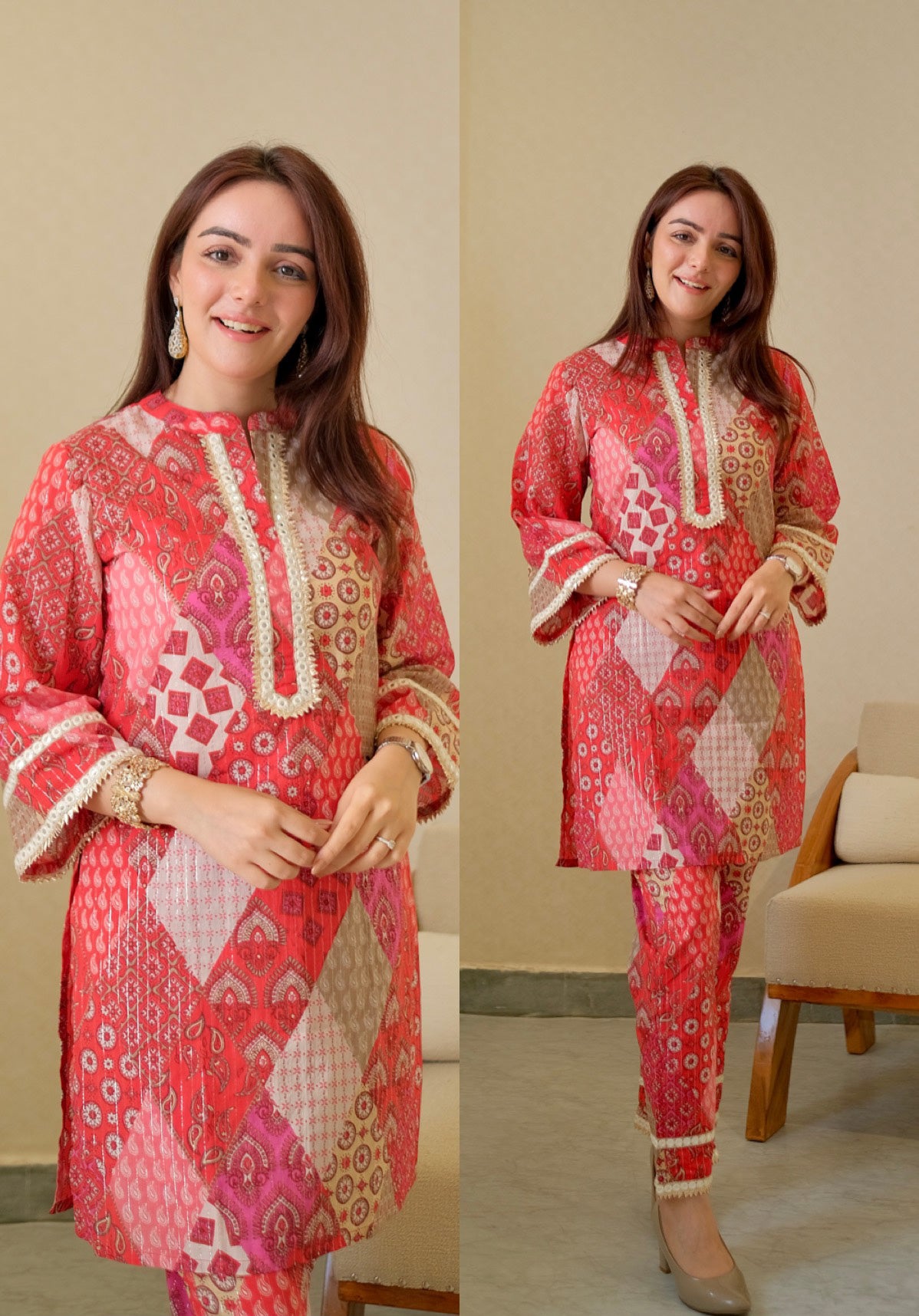 Coral Pink Kurta Pants Set