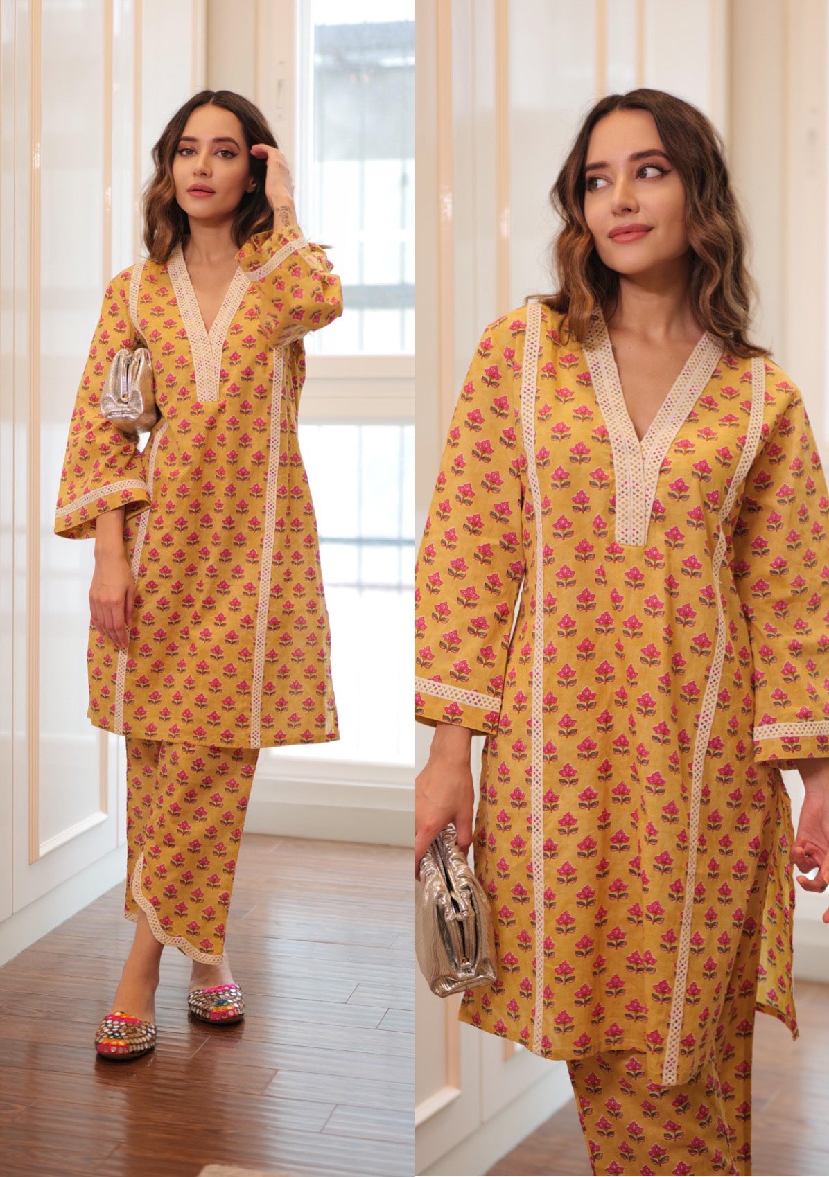 Mustard Printed Kurta Pants Set