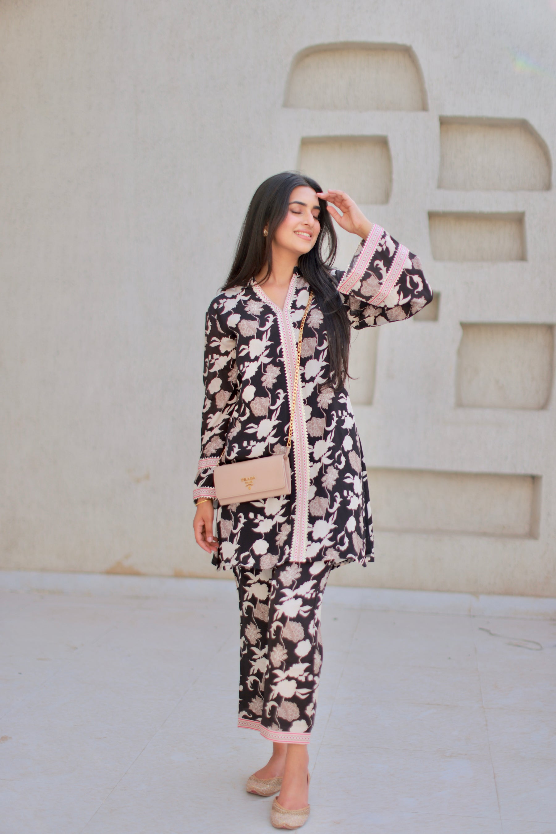 Black Floral Printed Crepe Coord Set