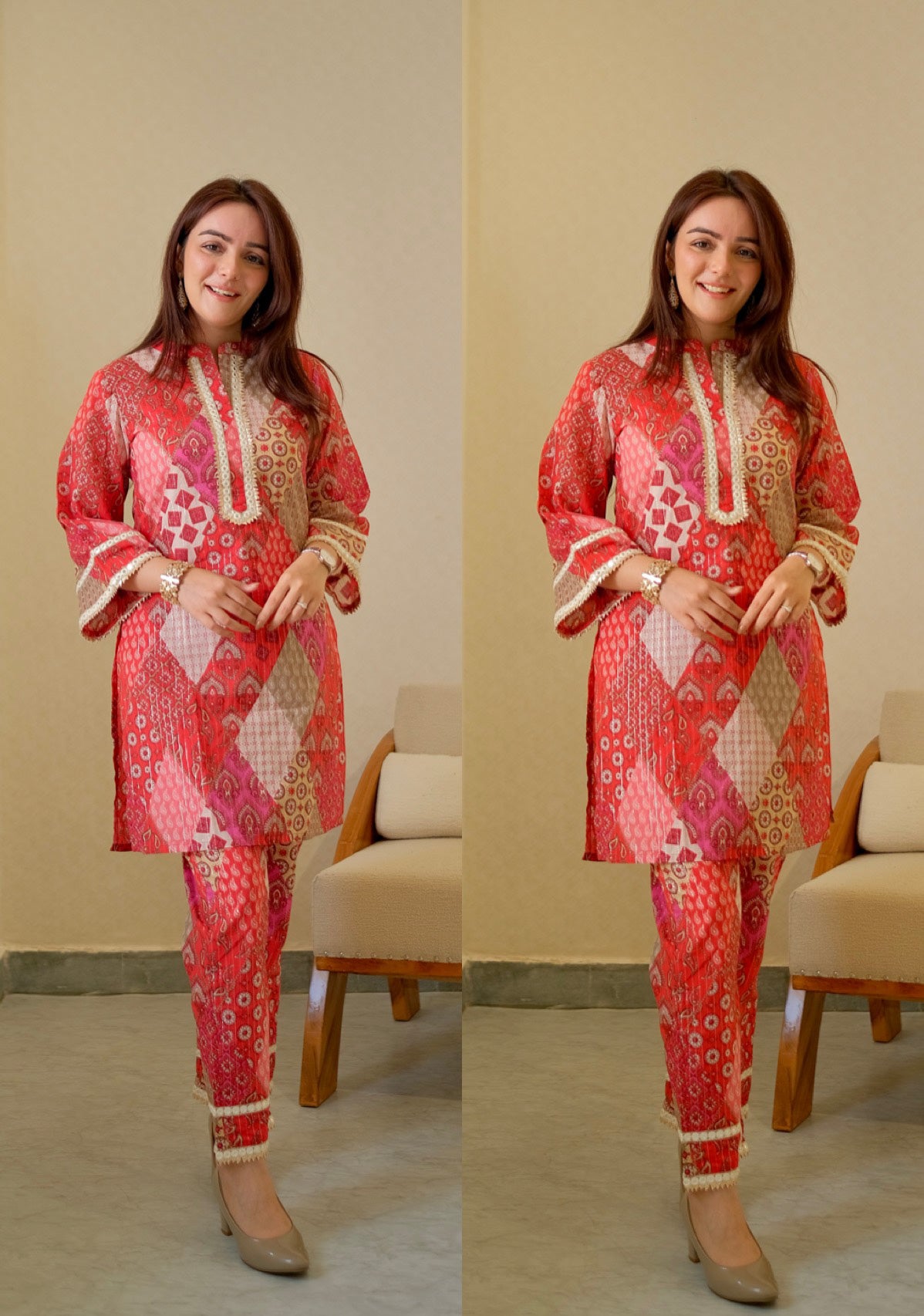 Coral Pink Kurta Pants Set