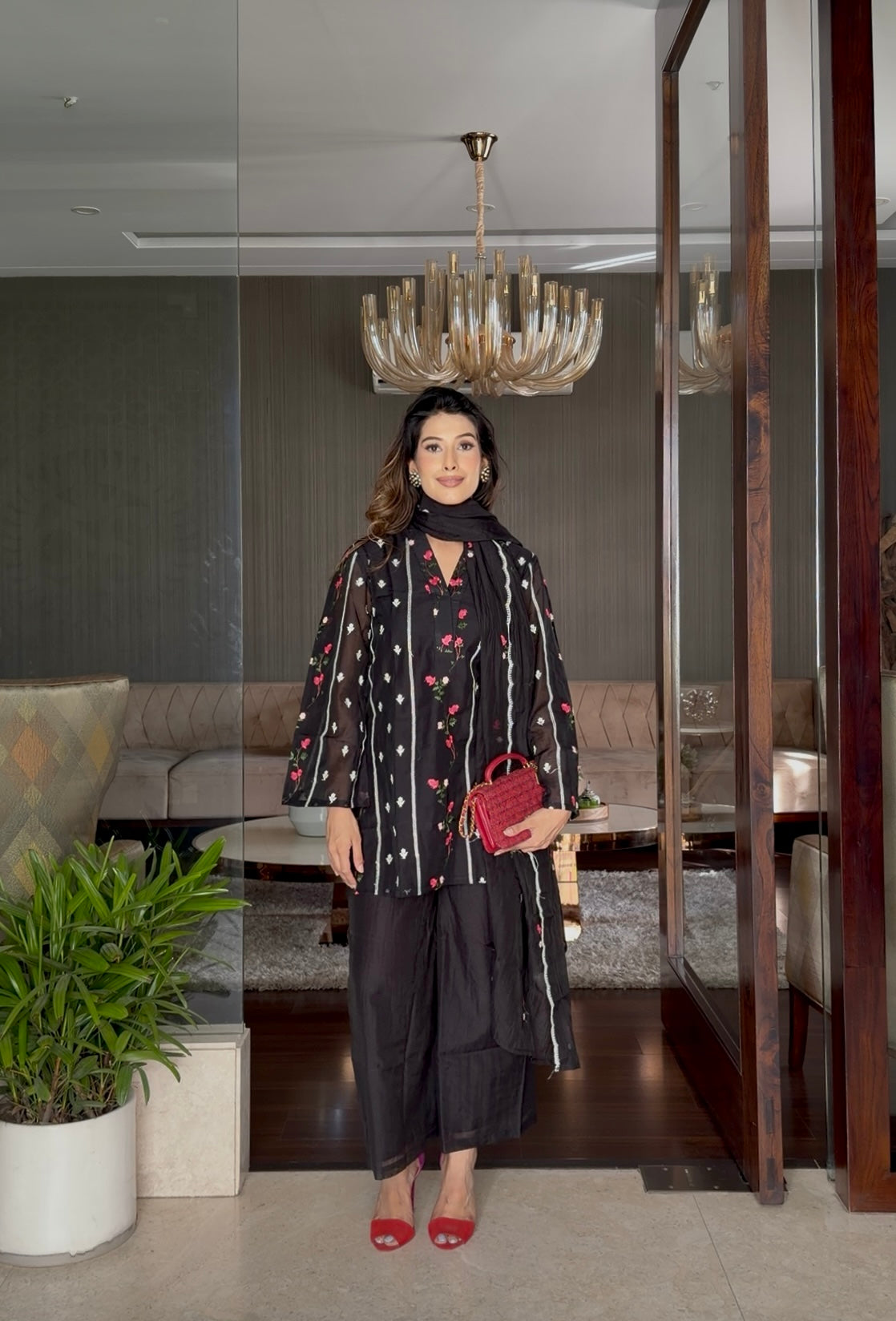 Black Embroidered Three Piece Suit Set