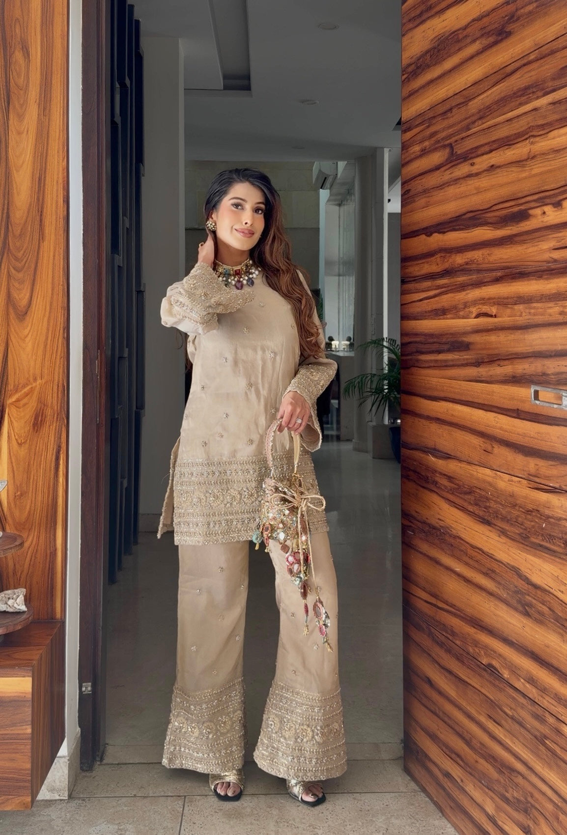 Creamy Beige Beadwork Coord Set