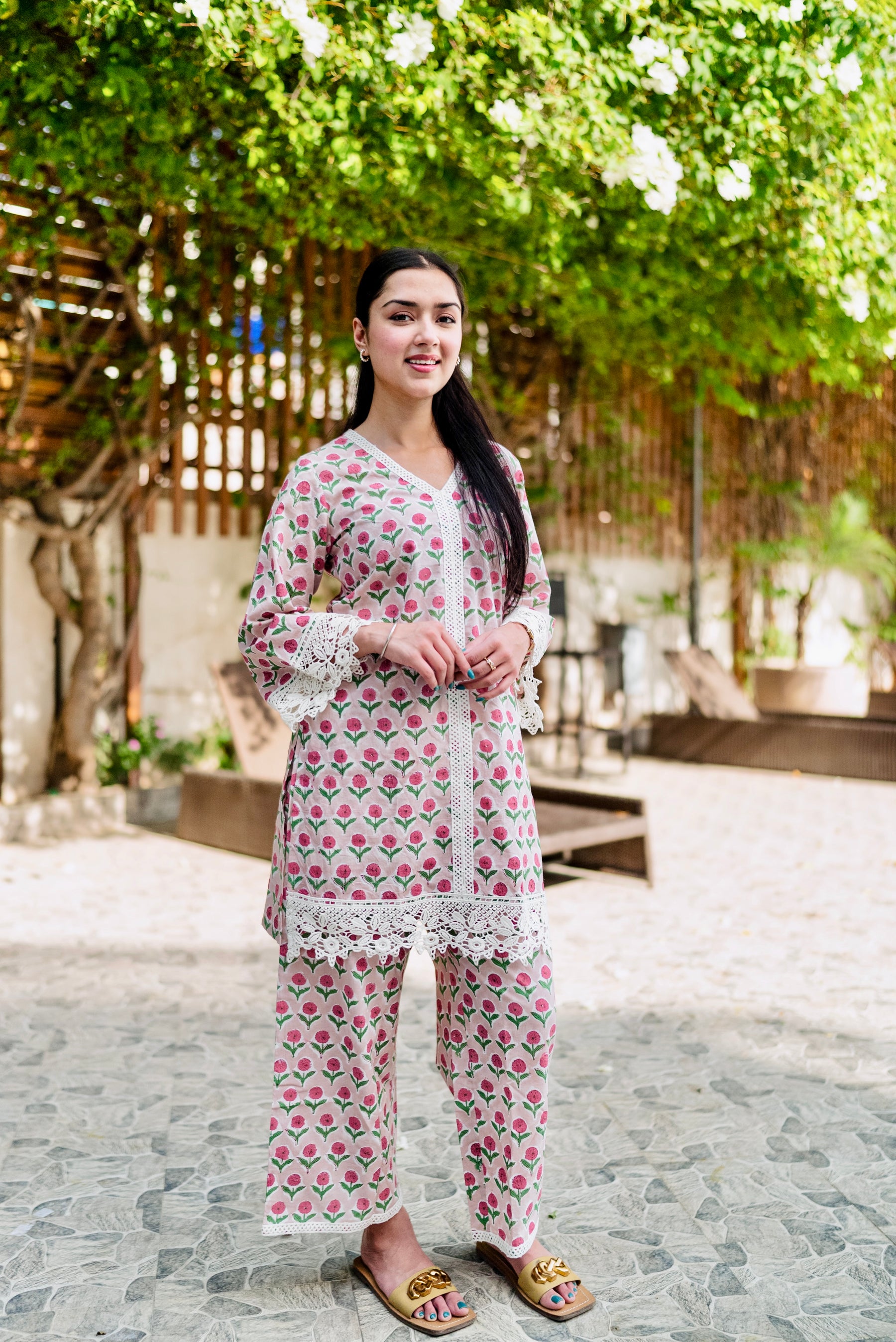 Summer Pink Kurta Pants Set