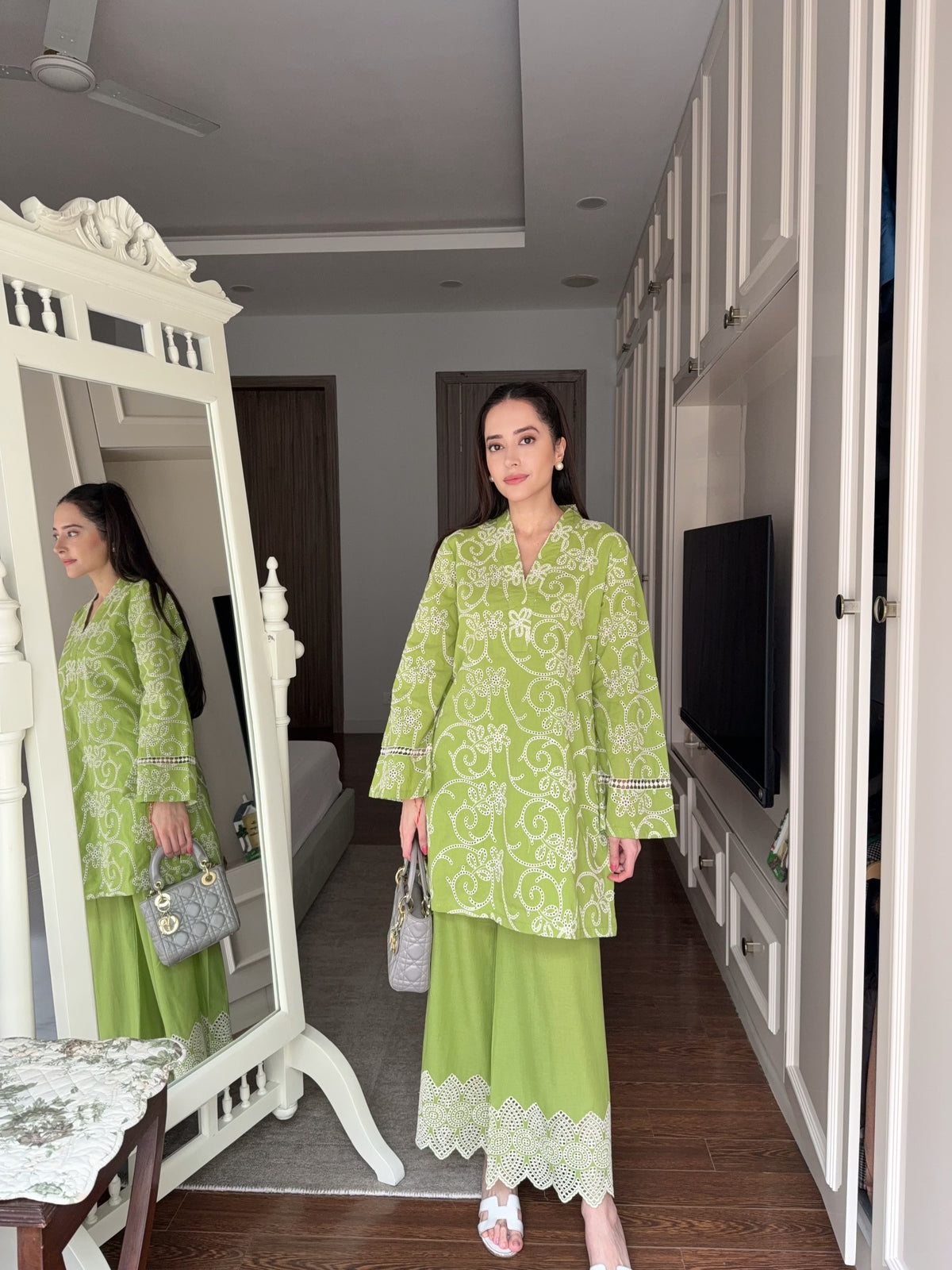 Spring Green Cutwork Coord Set