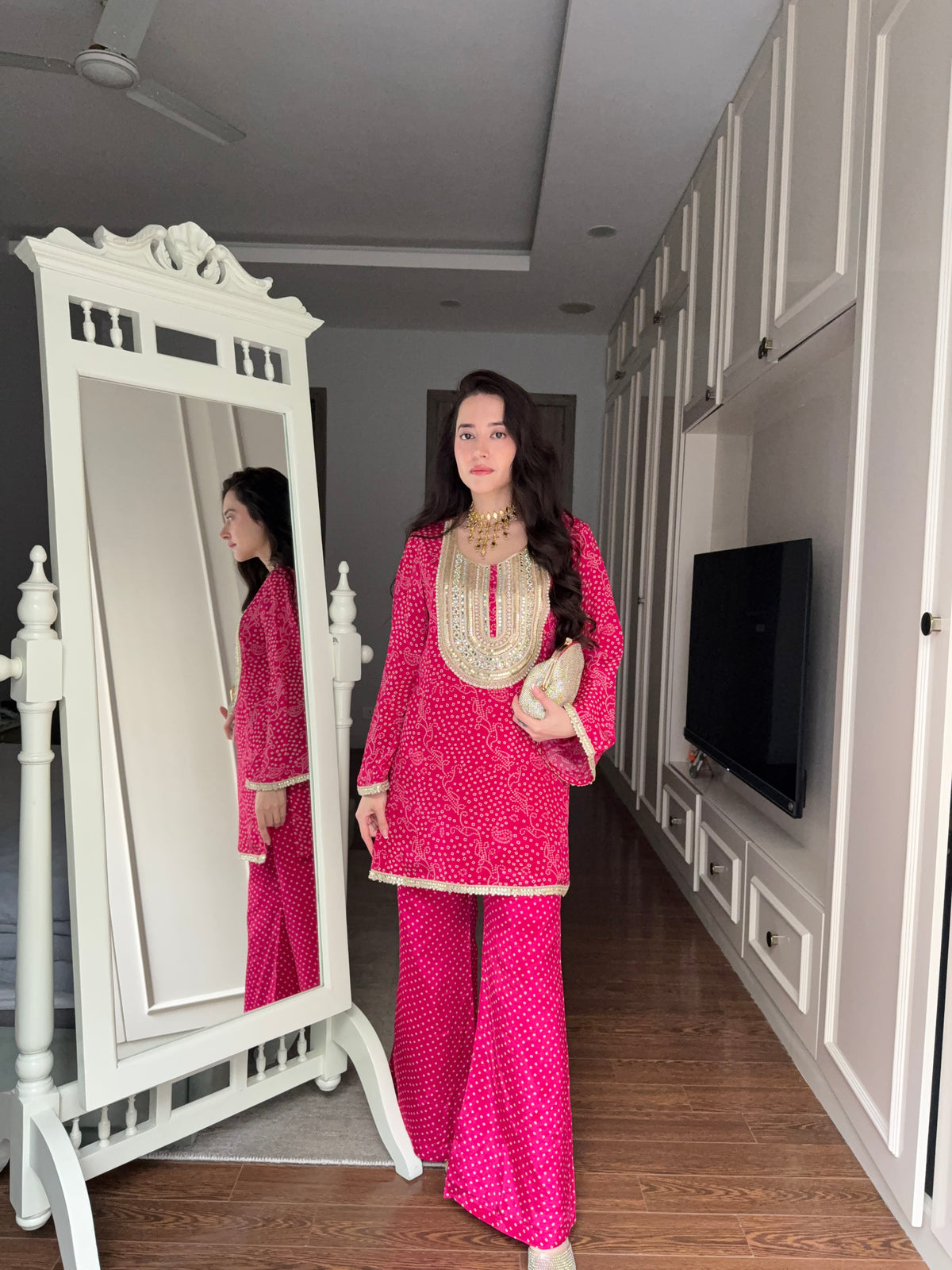 Pink Bandhej Print Coord Set