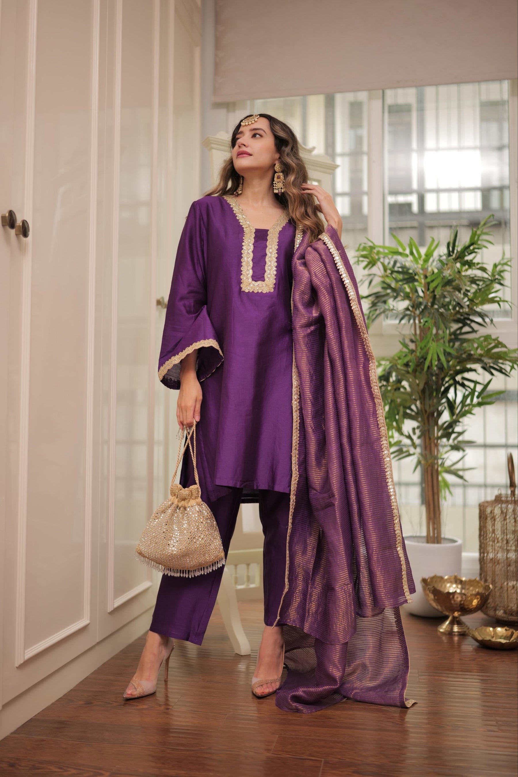 Purple Lace Three Piece Suit Set