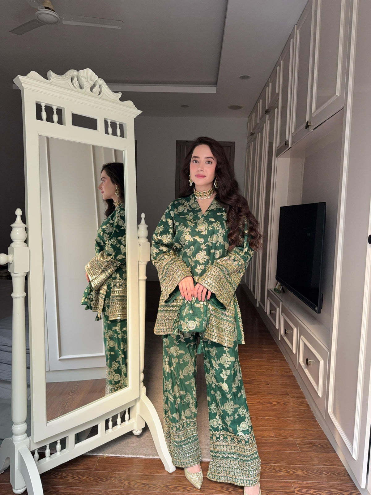 Bottle Green Banarasi Coord Set