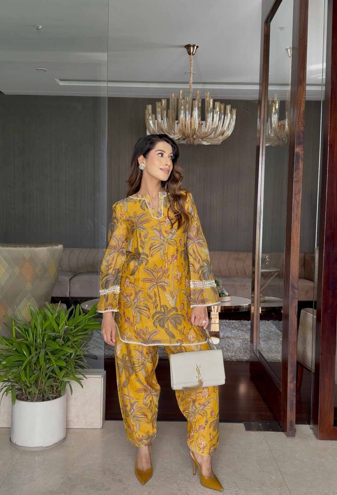 Yellow Printed Lace Kurta Set