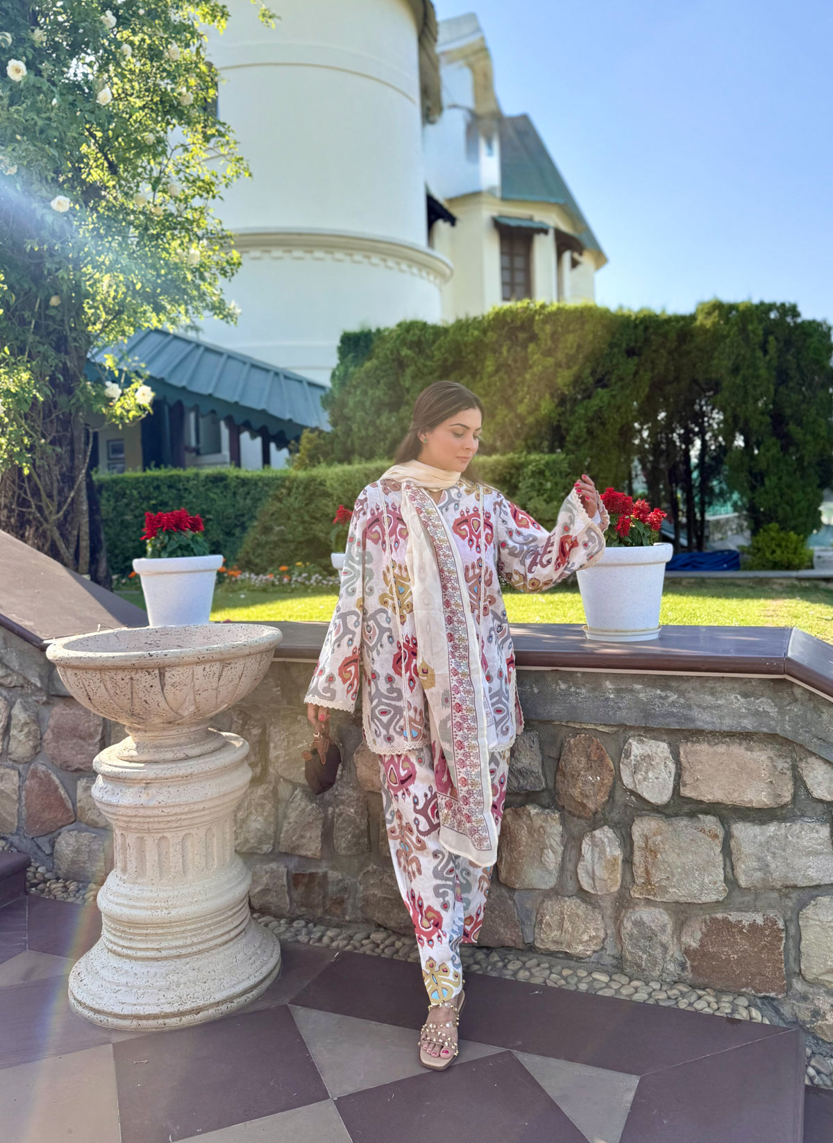 Soft beige printed kurta set