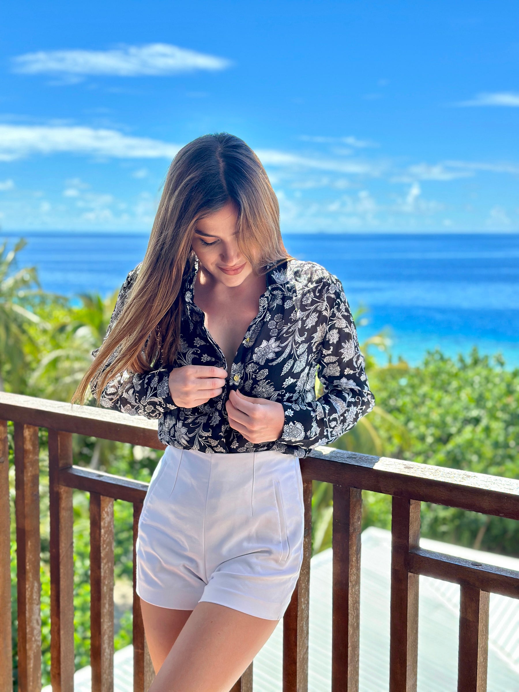 Black and White Floral Print Shirt