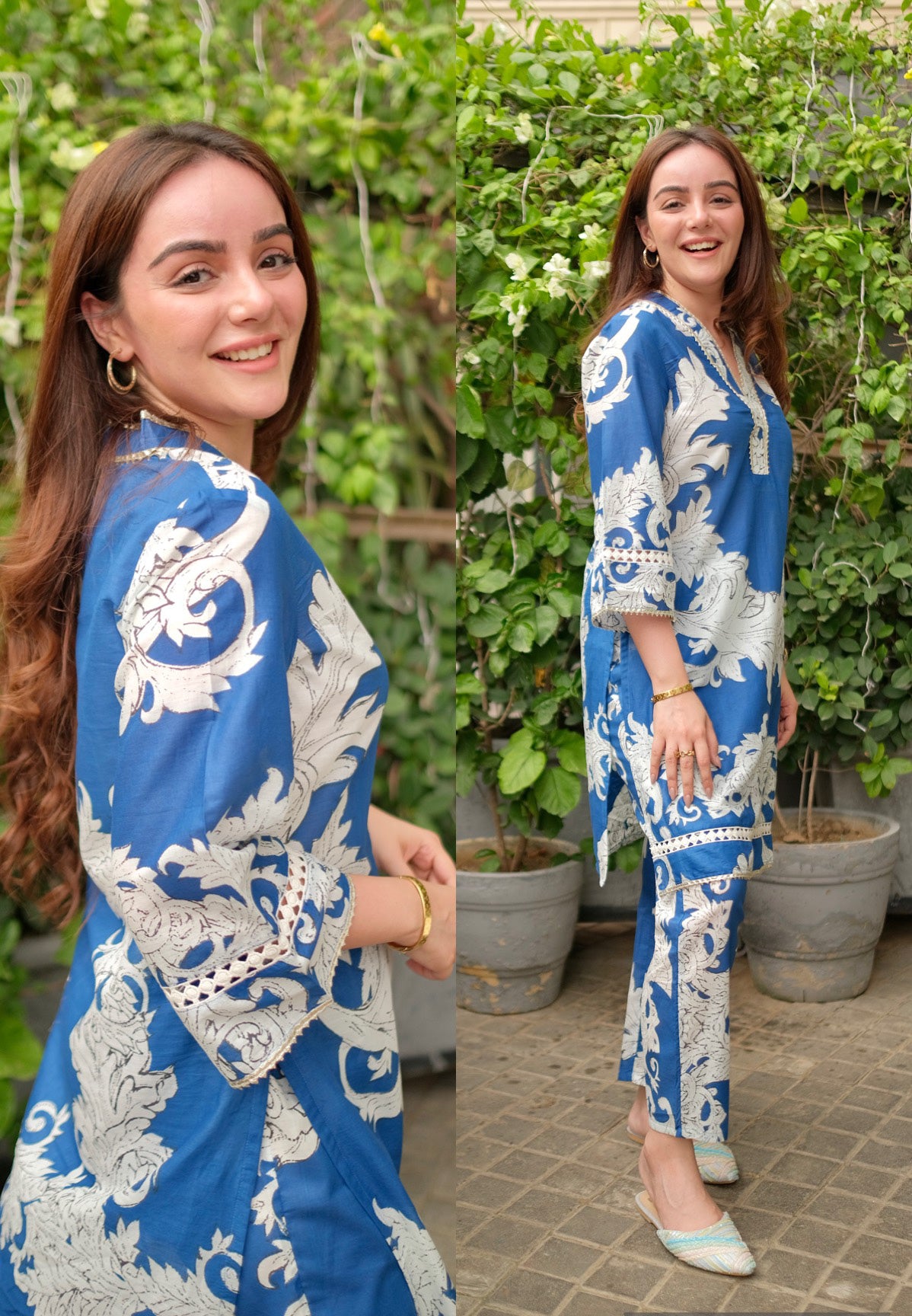Blue Printed Kurta Pants Set
