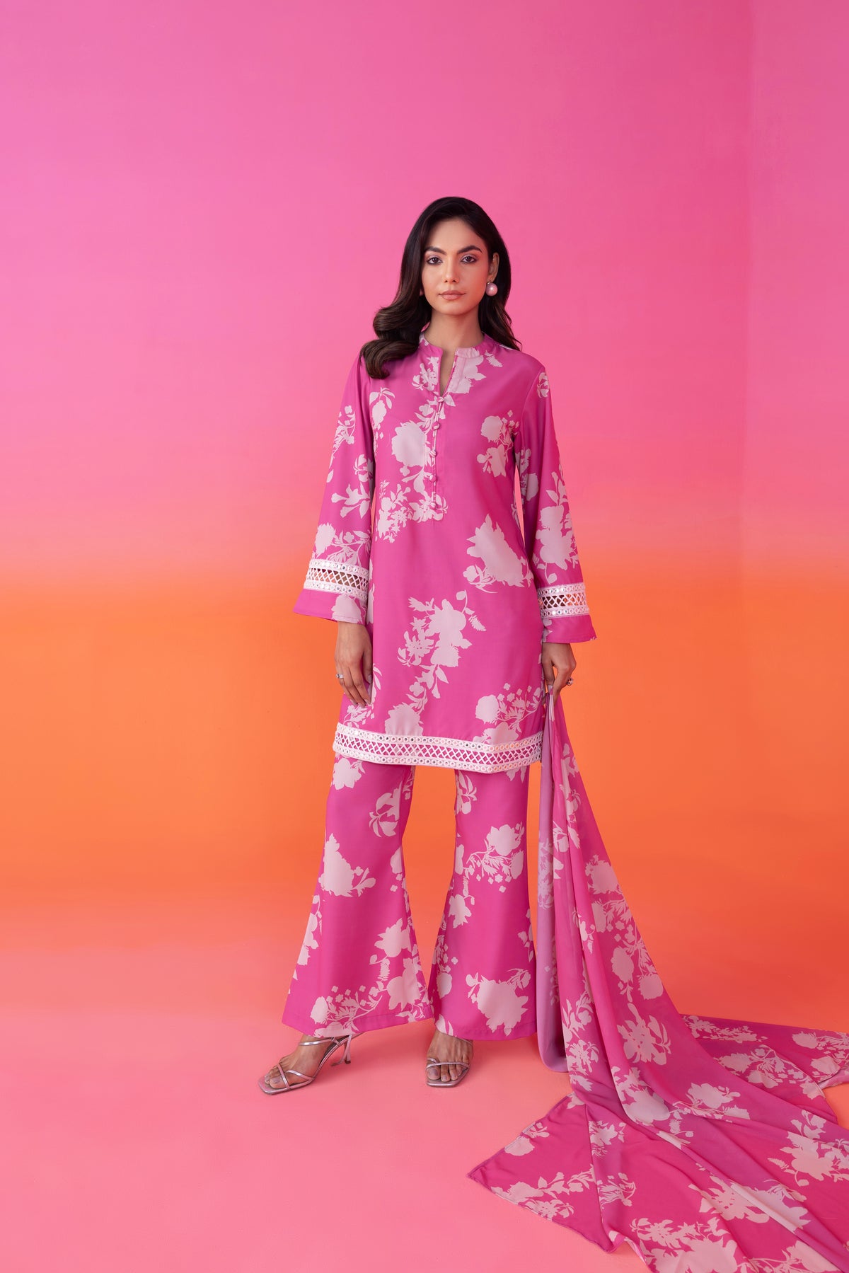 Pink Floral Print Three Piece Suit Set