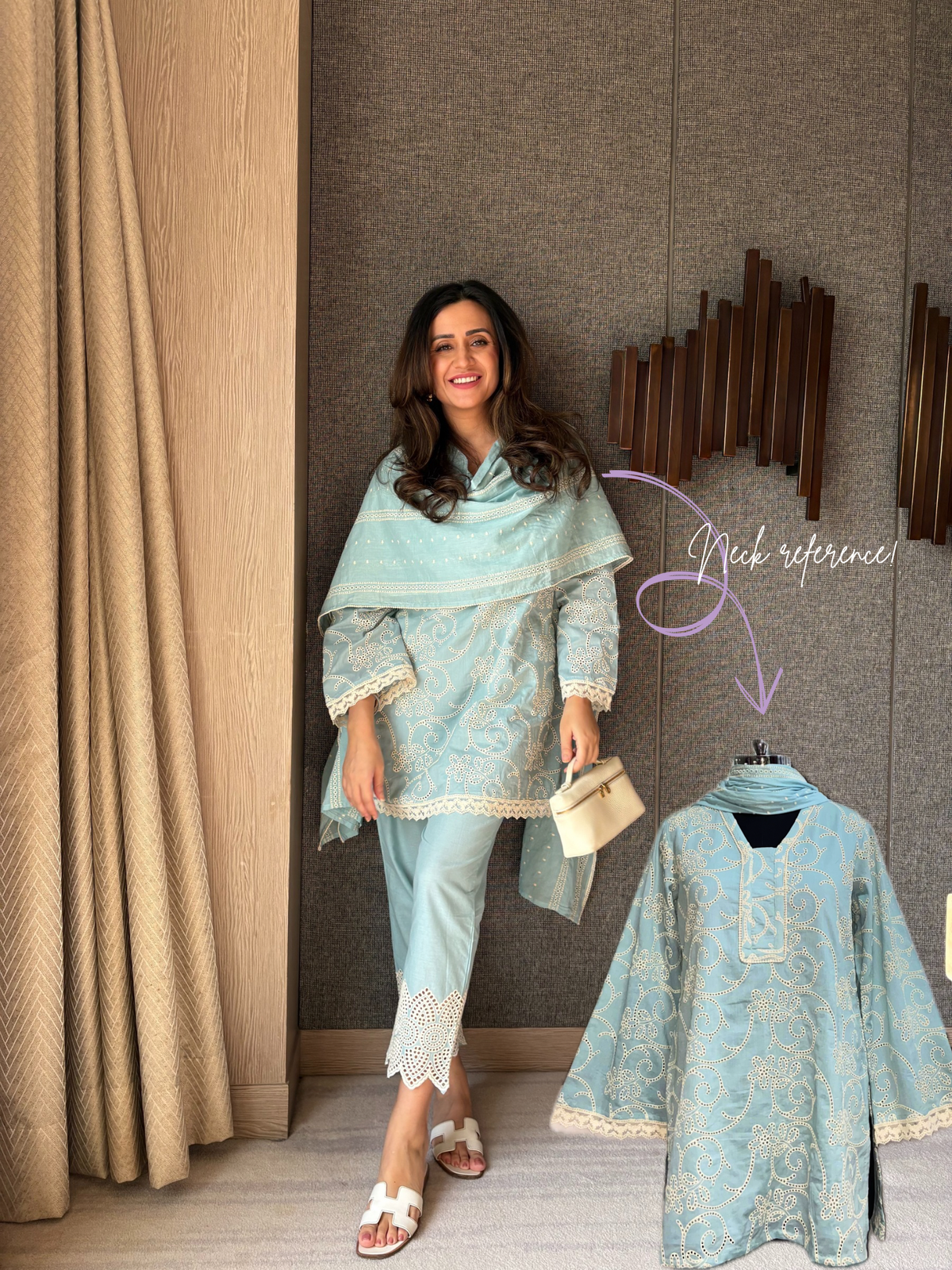 Sky Blue Embroidered Cotton Suit Set