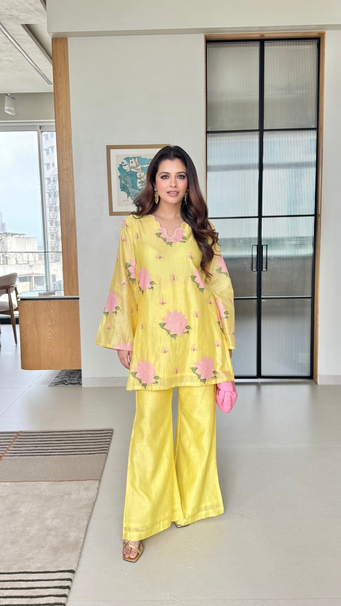 Yellow Embroidered Coord Set