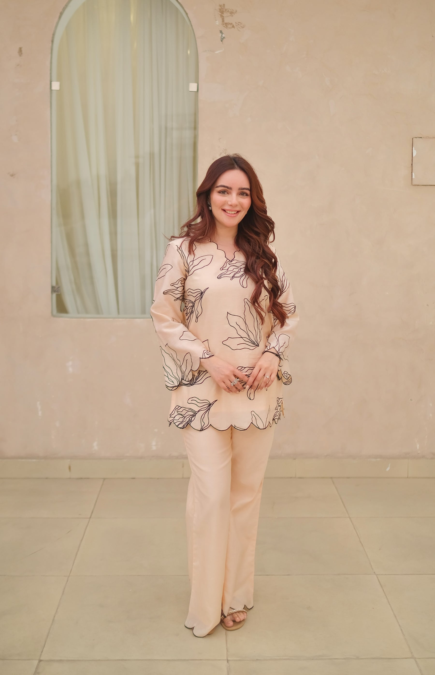 Soft Peach Embroidered Coord Set
