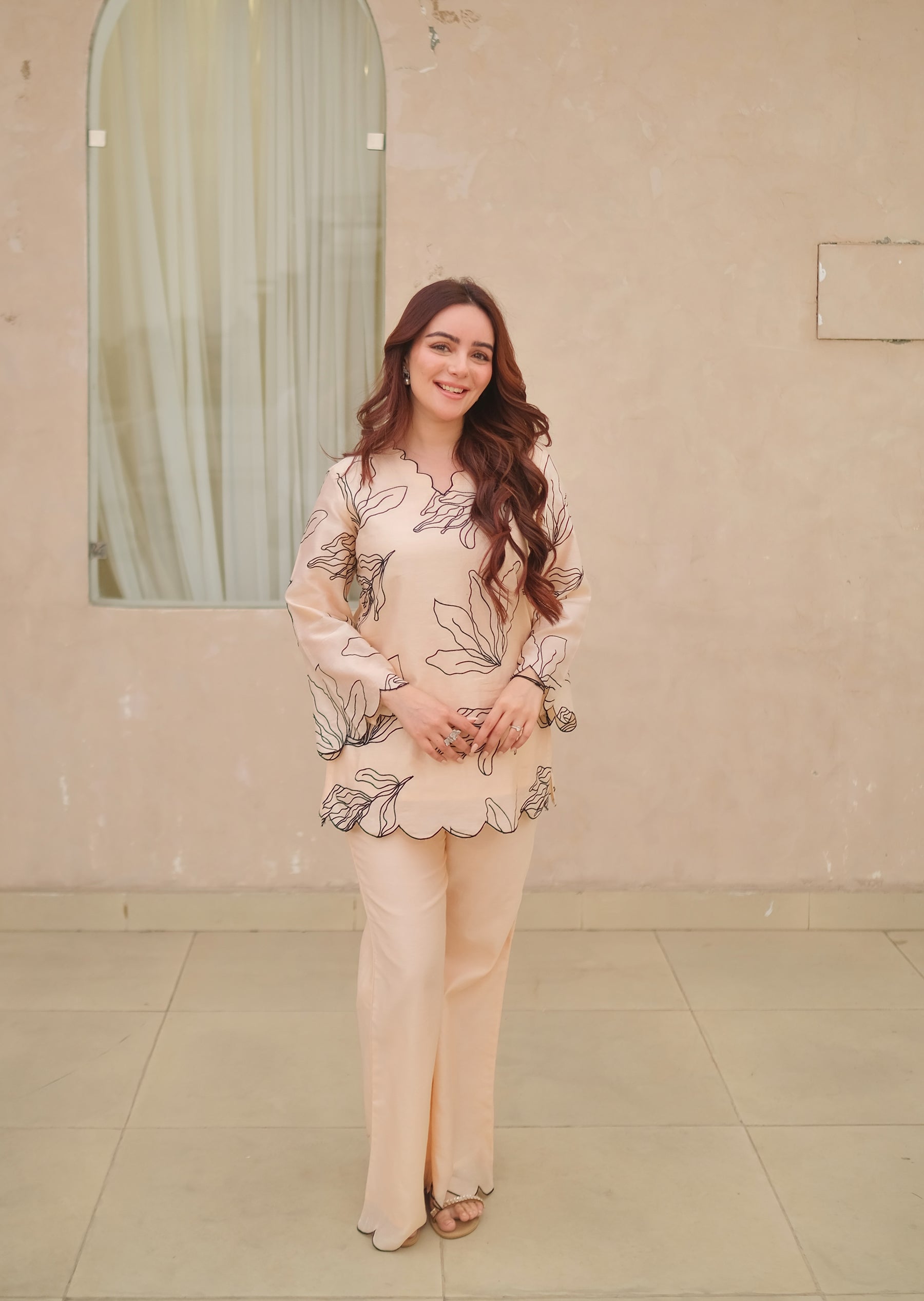 Soft Peach Embroidered Coord Set