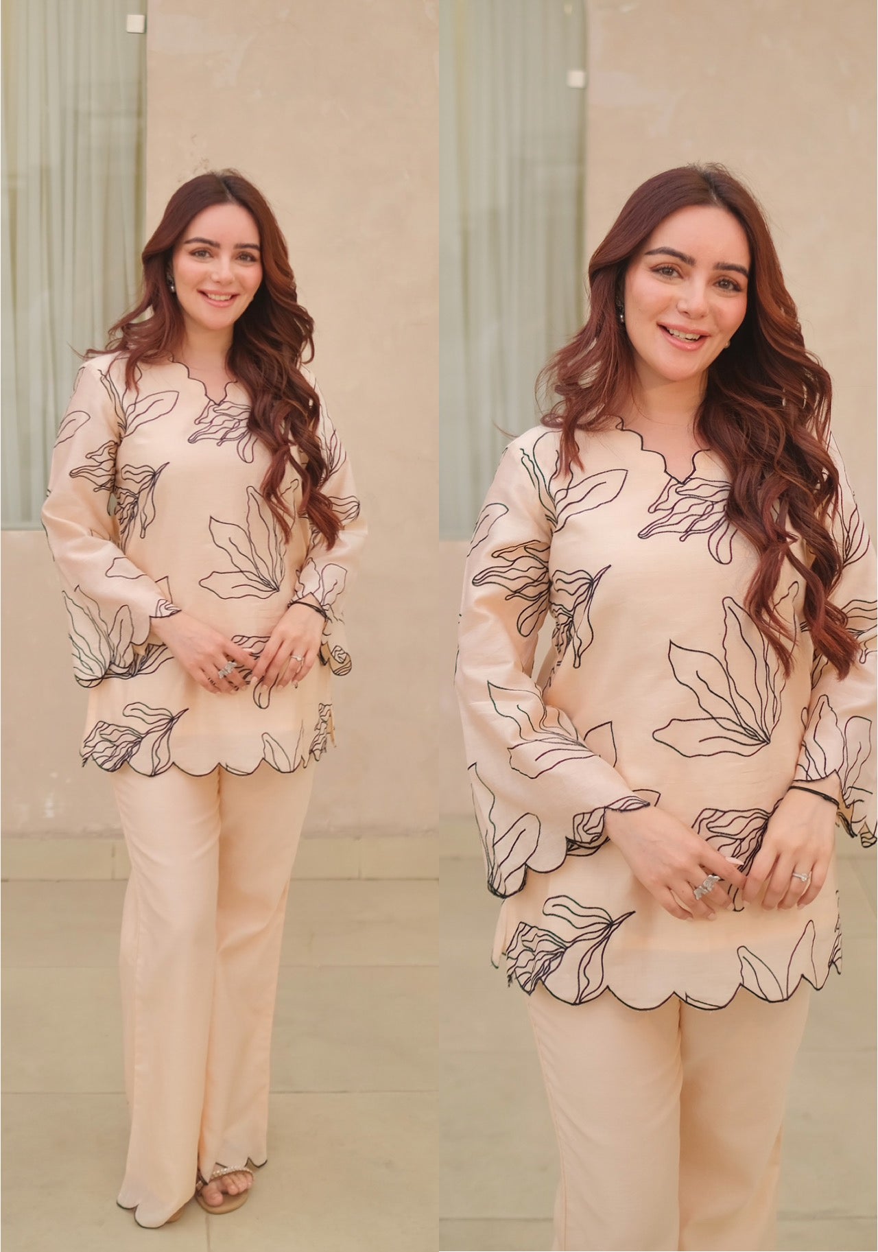 Soft Peach Embroidered Coord Set