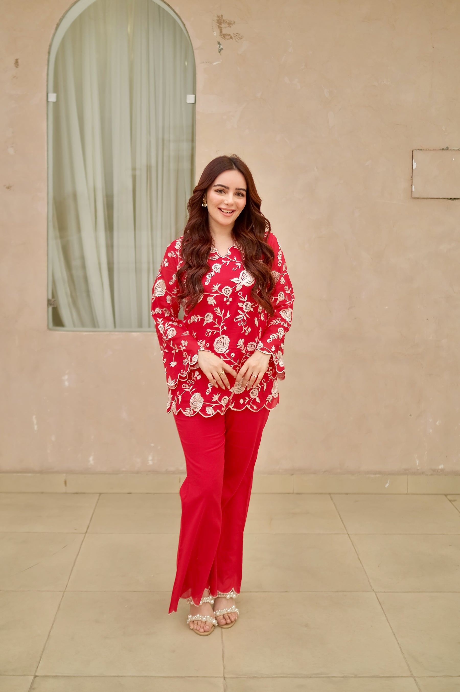 Red Embroidered Coord Set