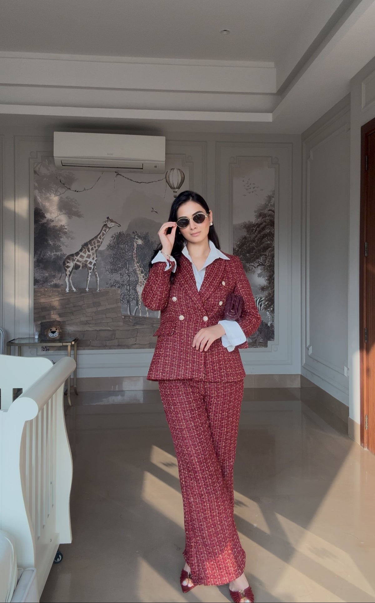 Maroon Tweed Blazer Set