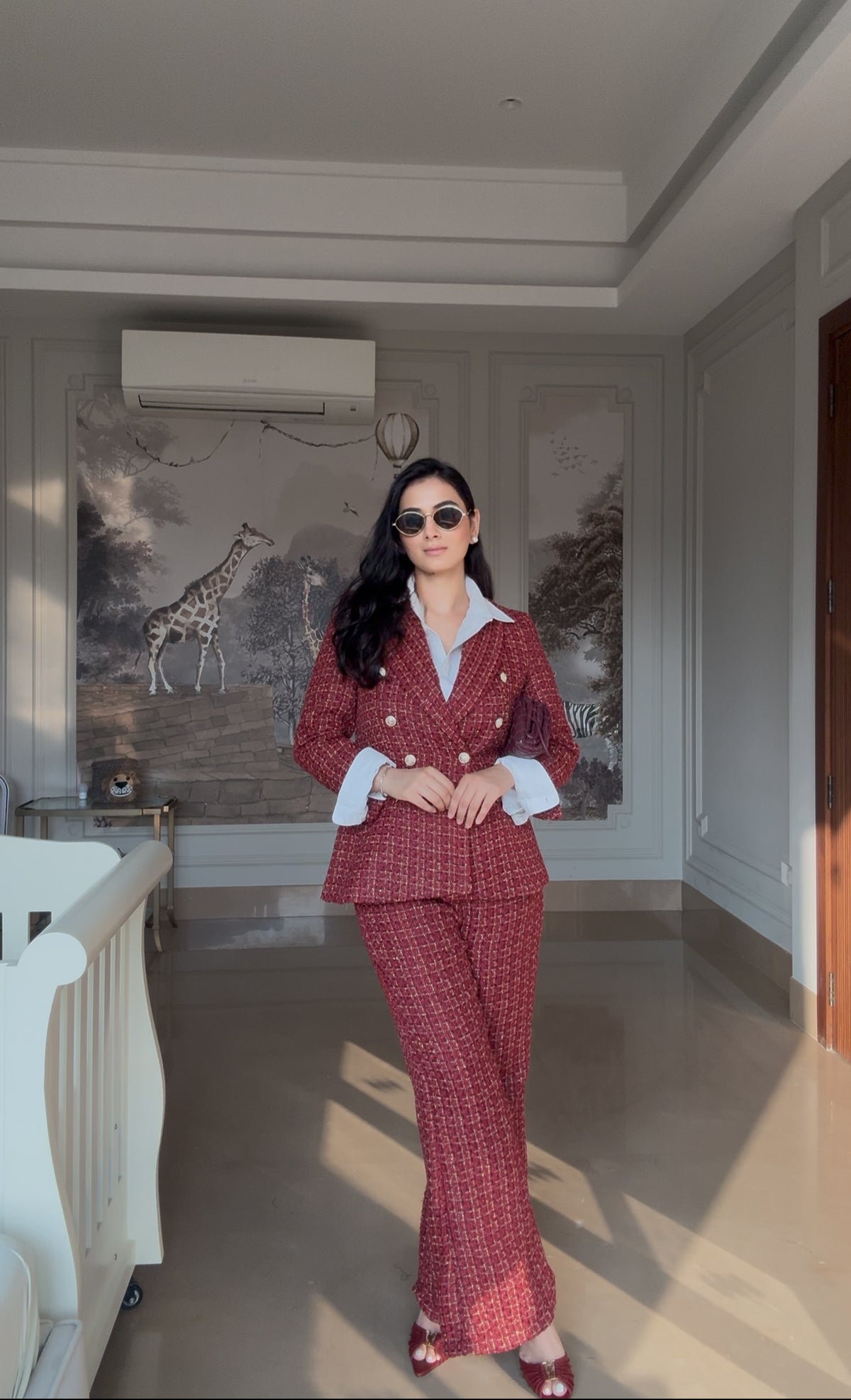 Maroon Tweed Blazer Set