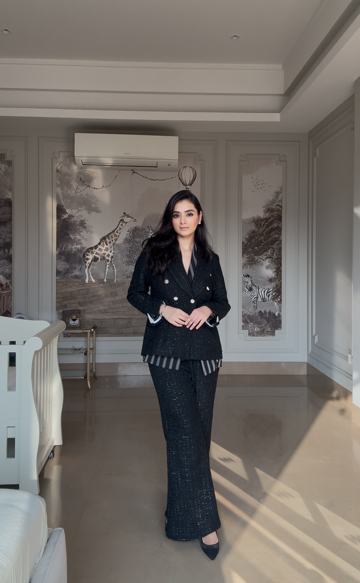 Black Tweed Blazer Set